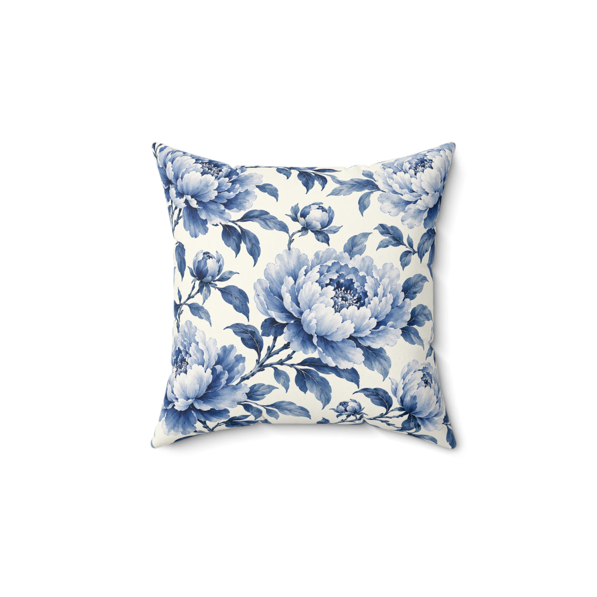 Blue Floral Throw Pillow — Vintage Peony Accent Cushion