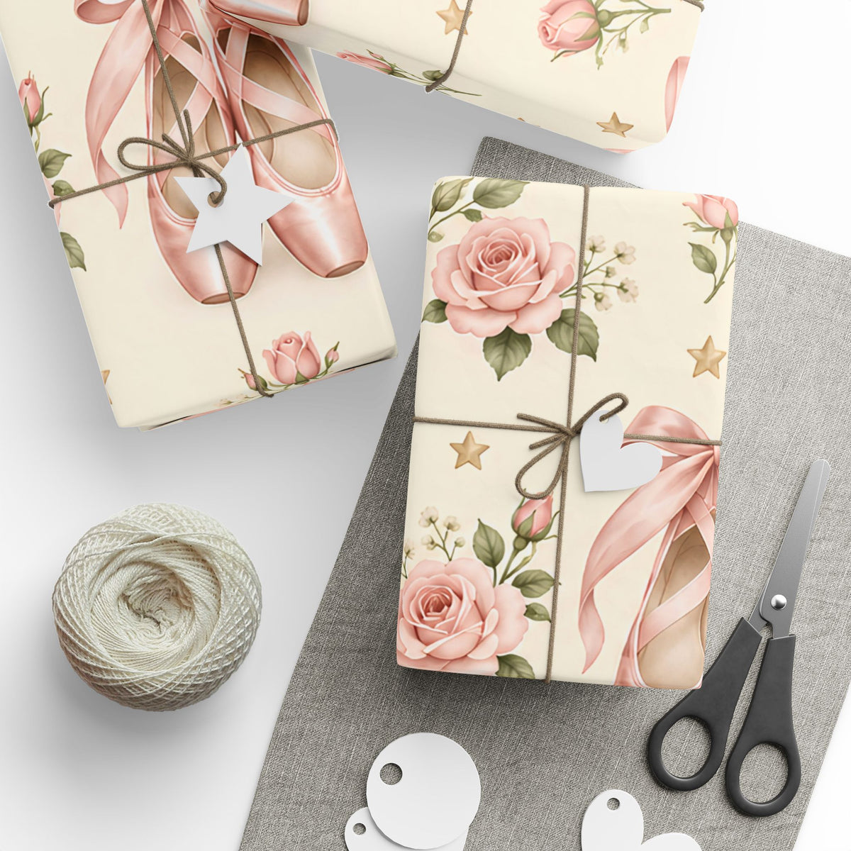 Vintage Ballet Floral Wrapping Paper Roll — Pink Shoes & Roses Gift Wrap