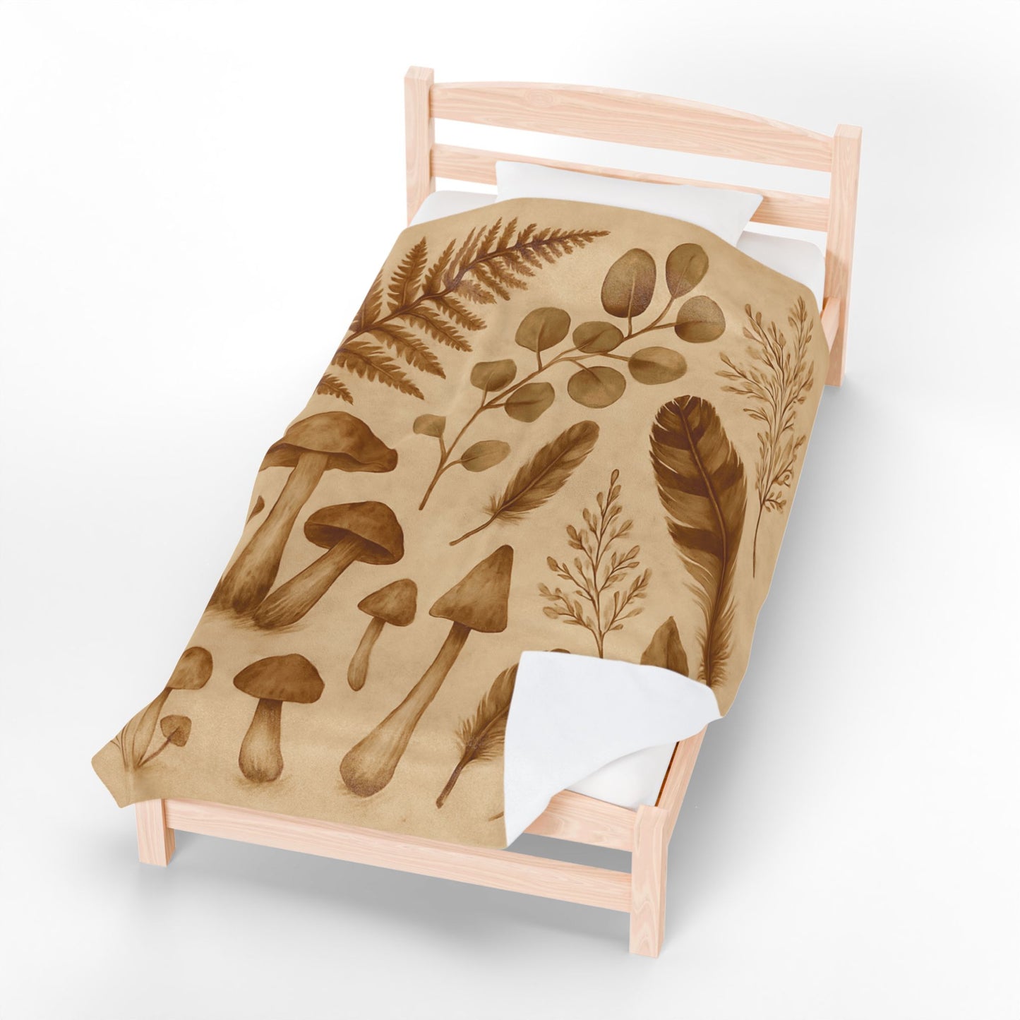 Botanical Mushroom & Fern Plush Blanket - Earthy Nature-Inspired Throw