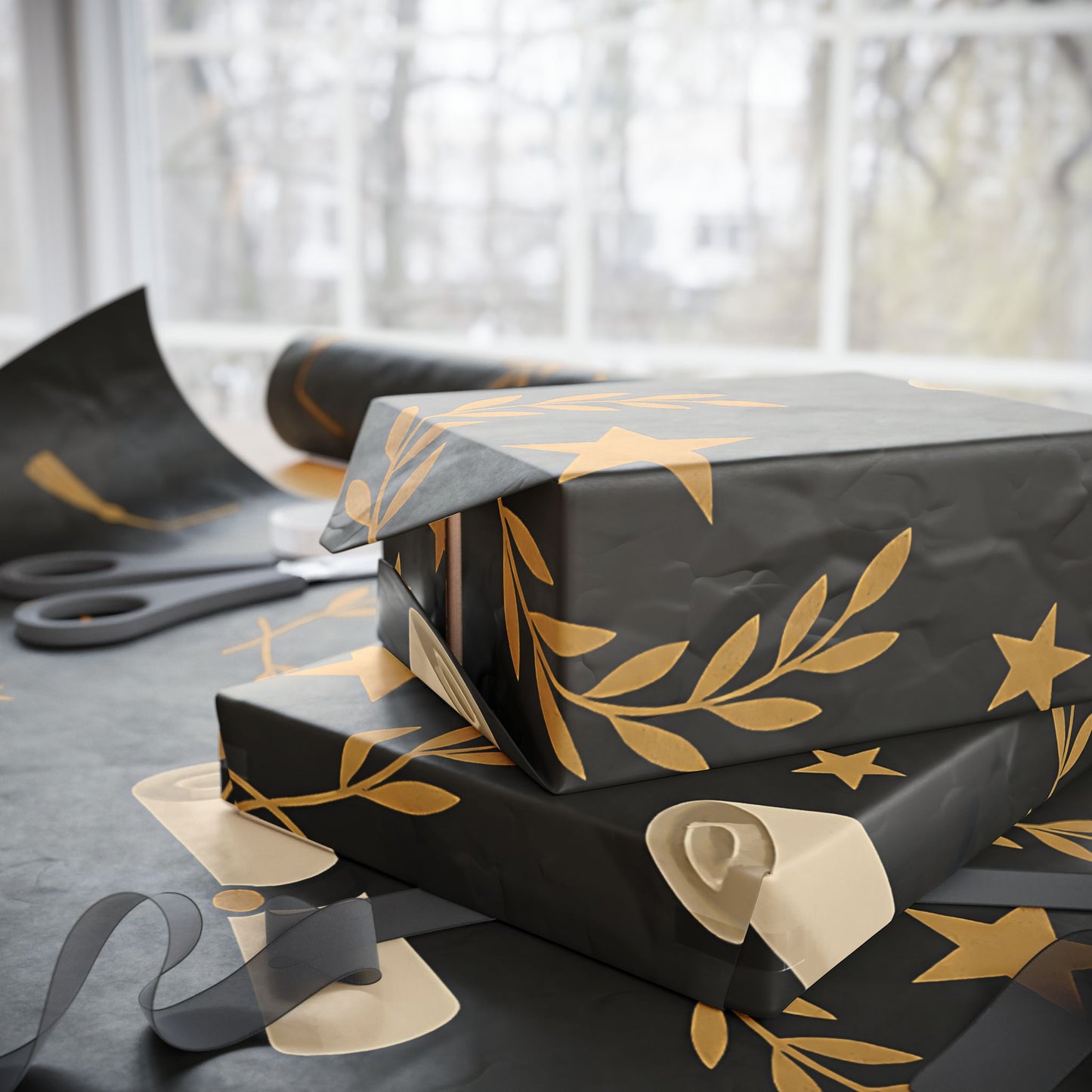 Graduation Celebration Wrapping Paper – Diplomas, Caps & Gold Laurel Accents