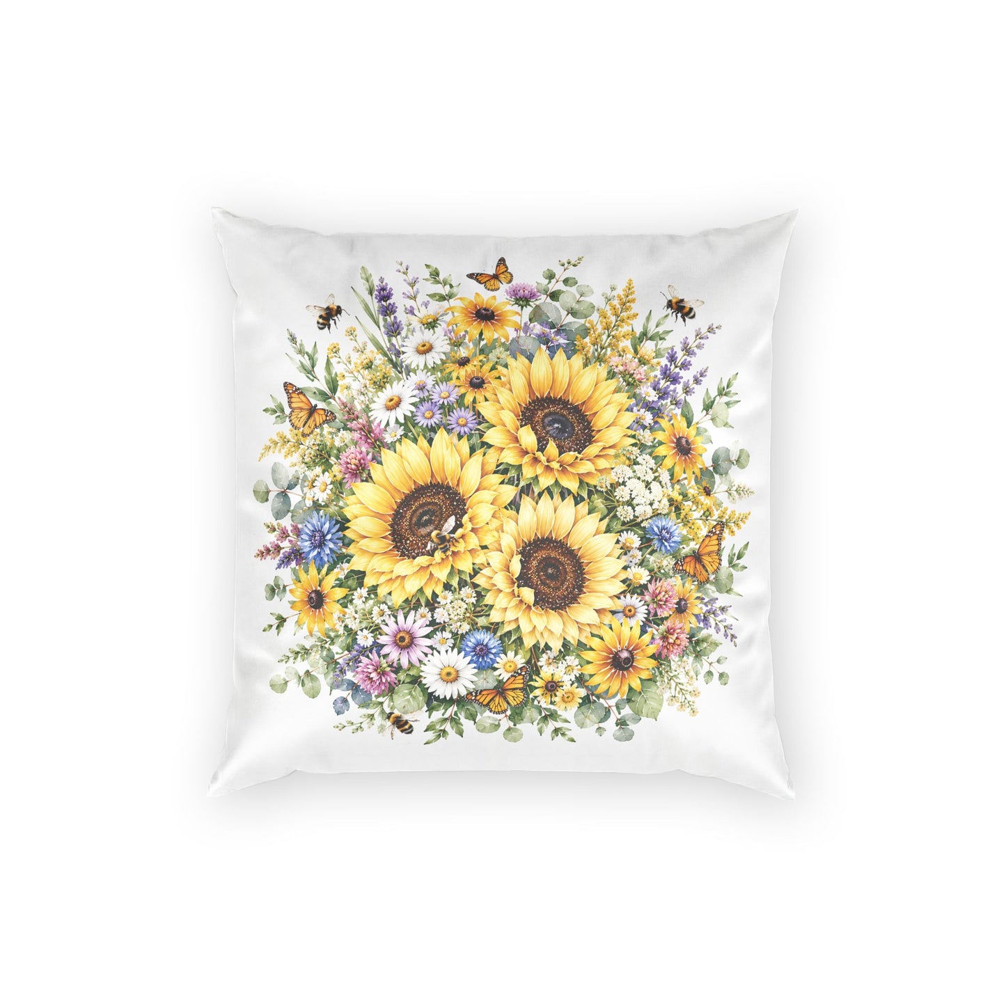 Sunflower Bouquet Velvet Pillow — Floral Decorative Throw Pillow