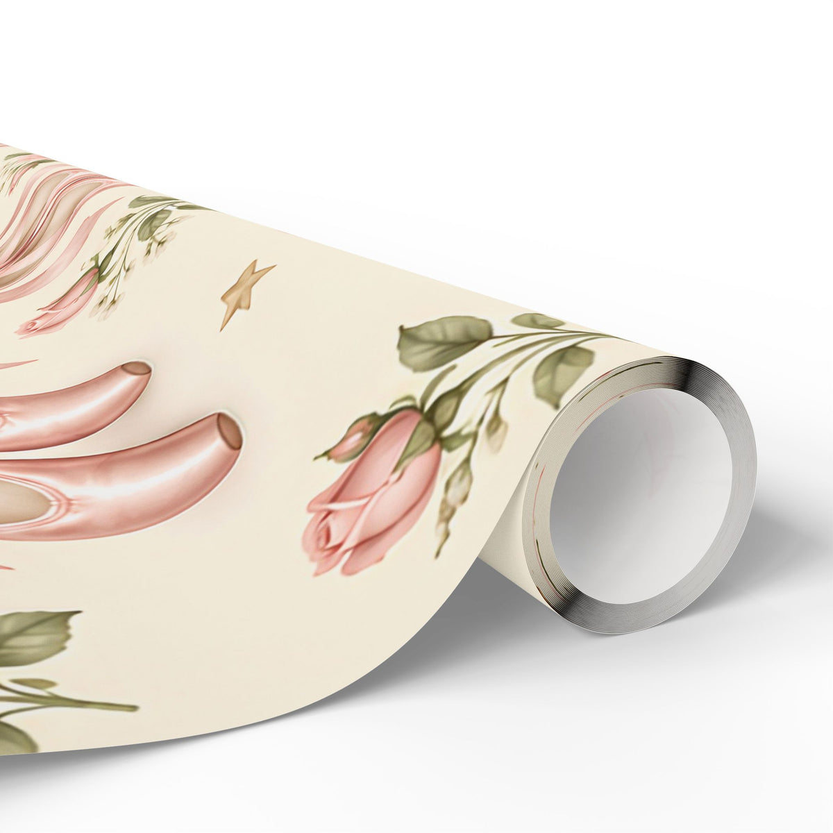 Vintage Ballet Floral Wrapping Paper Roll — Pink Shoes & Roses Gift Wrap