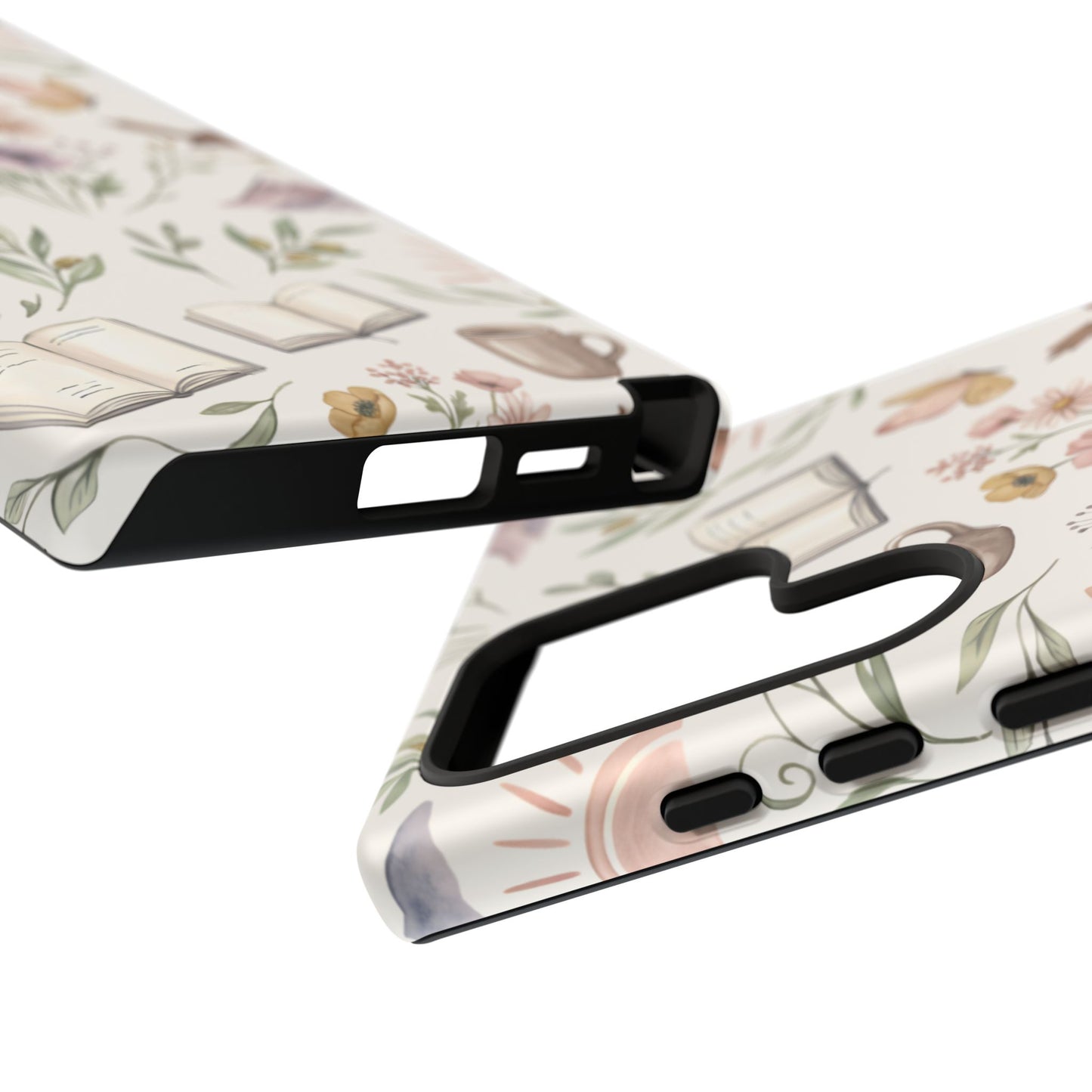 Floral Reading Phone Case — Cozy Books & Coffee Pattern Tough Case