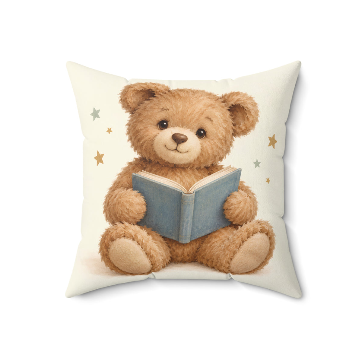 Reading Teddy Bear Square Pillow