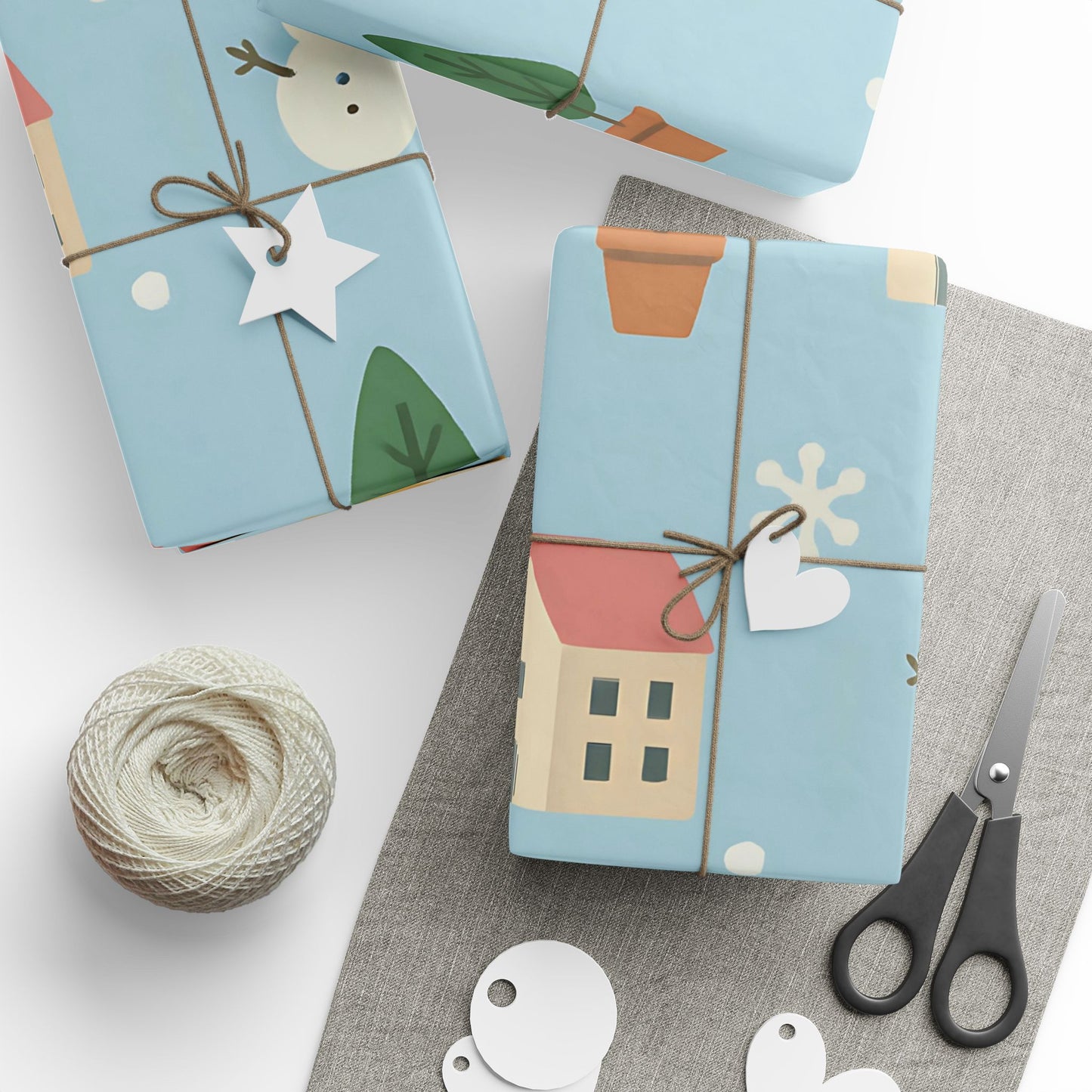 Whimsical Winter Village Wrapping Paper – Snowmen, Trees & Cozy Houses