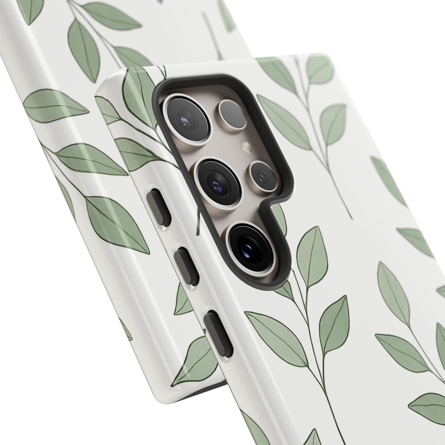 Minimalist Green Leaf Phone Case – Elegant Botanical Pattern on White