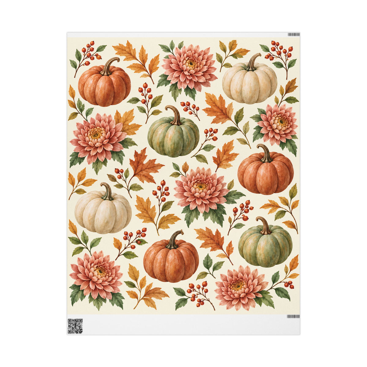 Autumn Pumpkin Wrapping Paper Roll — Fall Harvest Gift Wrap