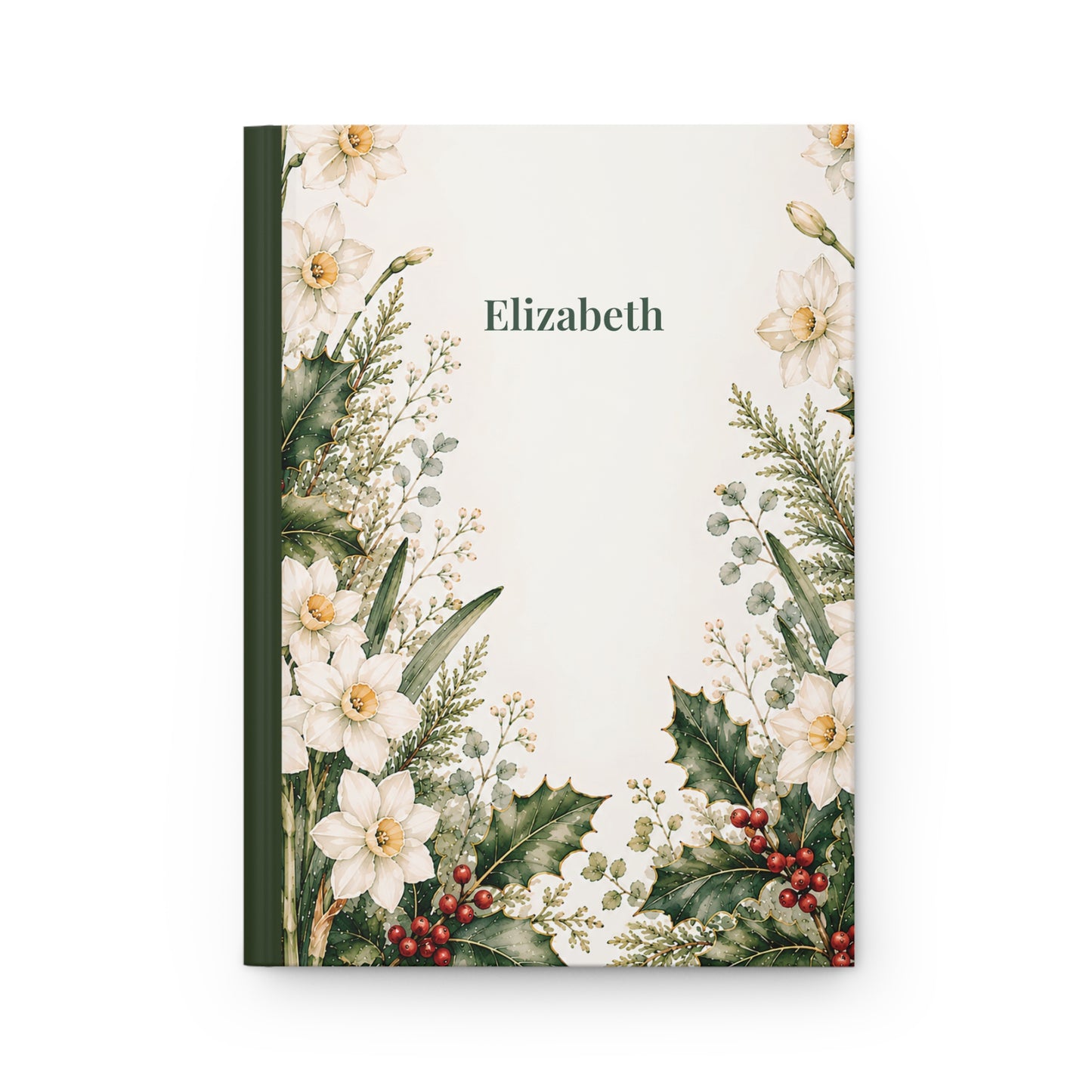 Hardcover Journal — Personalized Botanical Holiday Floral Notebook (Name: Elizabeth)