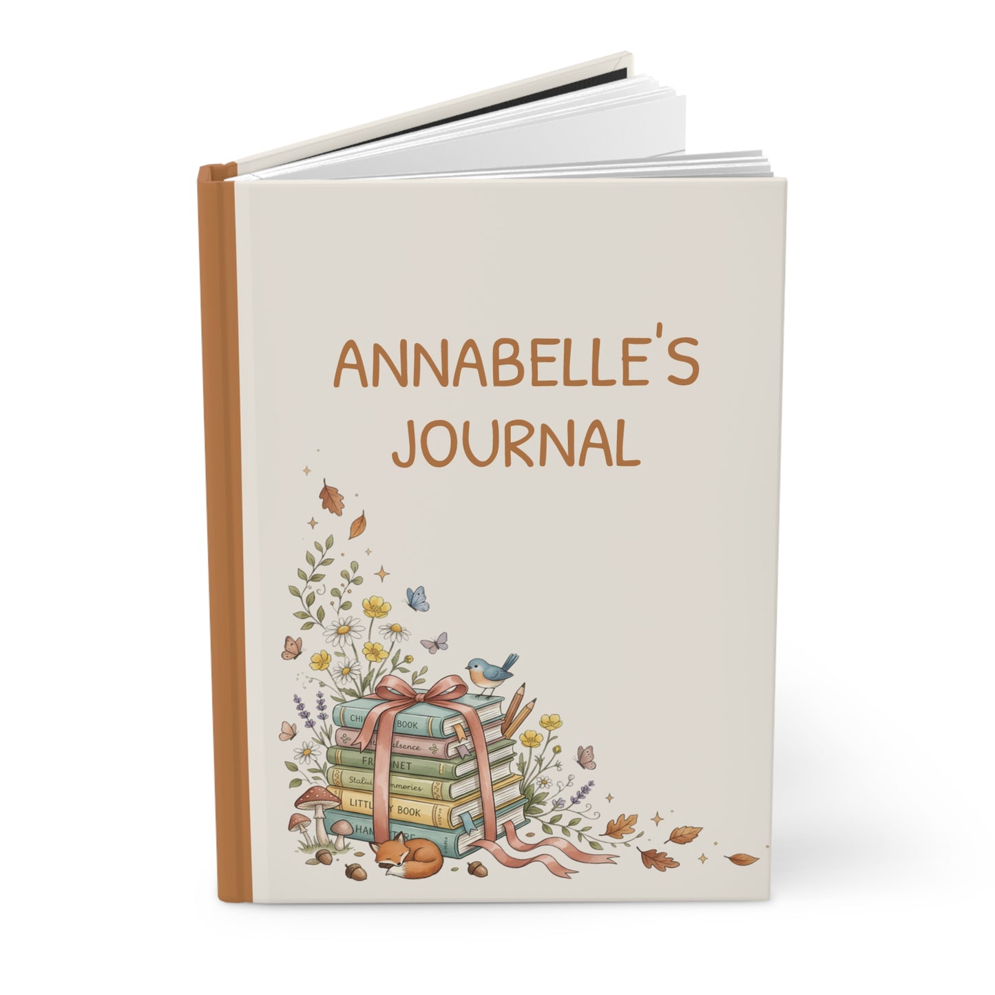 Personalized Hardcover Journal — Cozy Autumn Fox & Books Notebook (Annabelle's Journal)