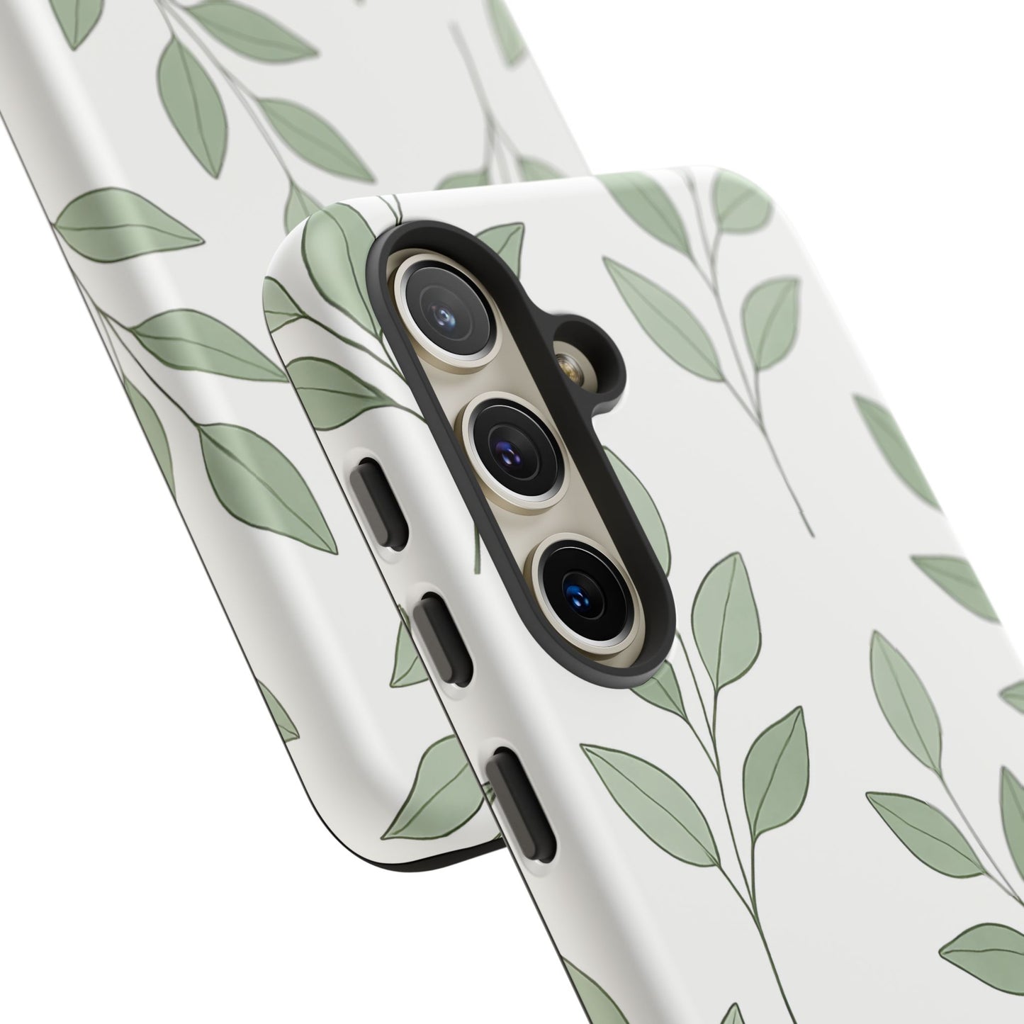 Minimalist Green Leaf Phone Case – Elegant Botanical Pattern on White