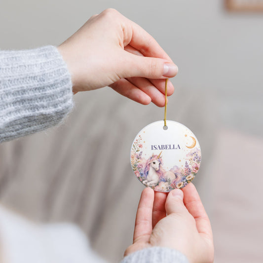 Personalized Unicorn Ornament — Ceramic Name Decoration (Isabella)