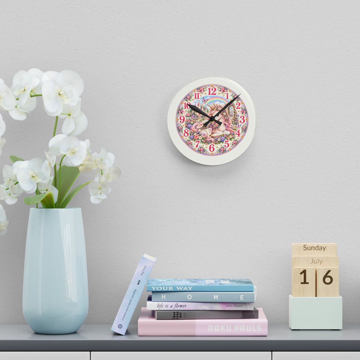 Floral Unicorn Acrylic Wall Clock