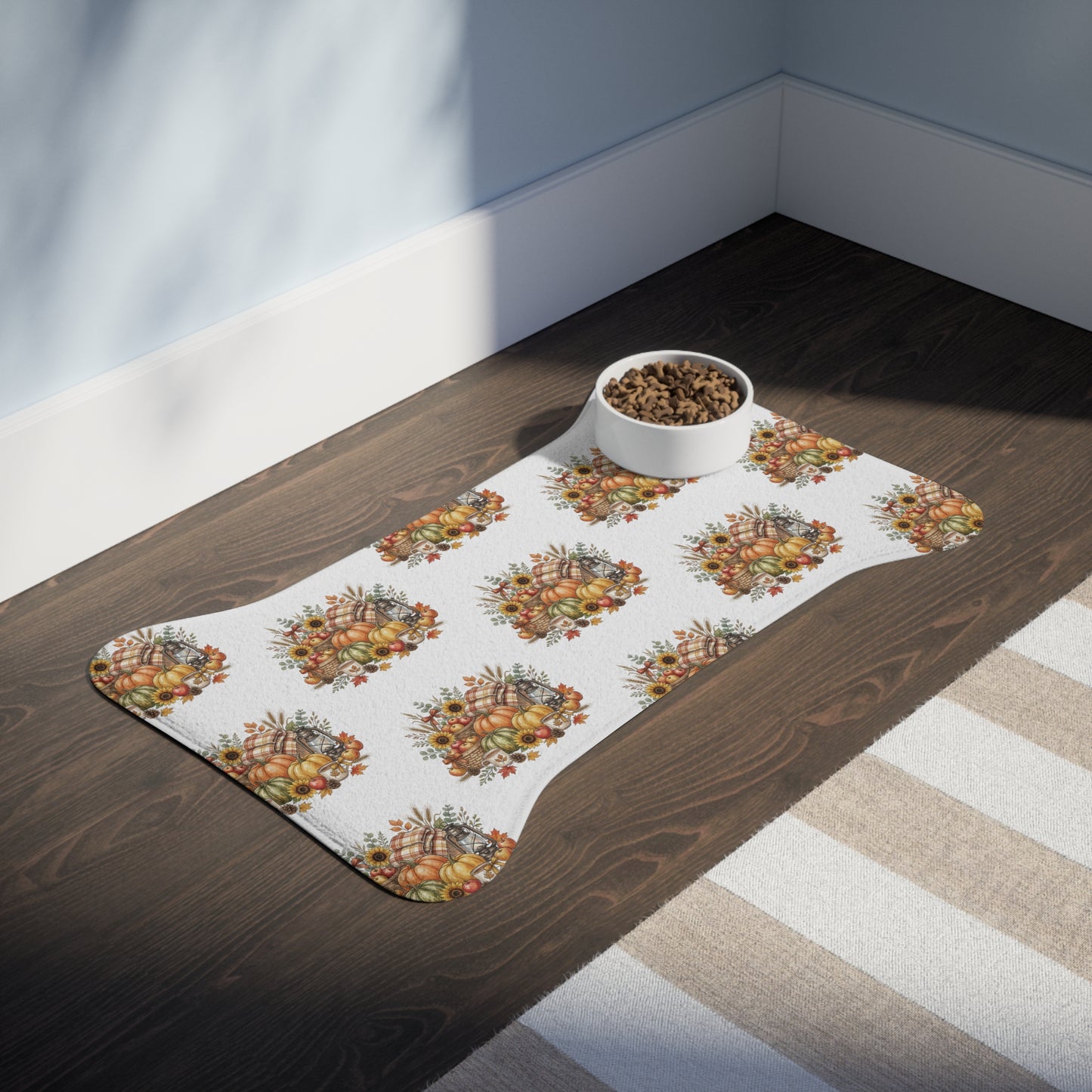 Autumn Harvest Pet Feeding Mat — Fall Pumpkin & Sunflower Placemat for Dogs