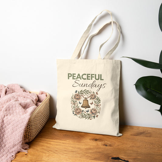 Tote Bag — "Peaceful Sundays" Floral Wreath Canvas Tote