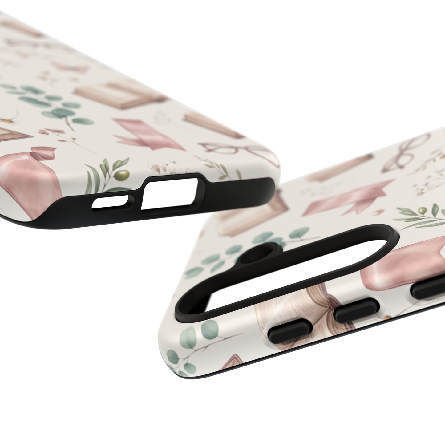 Bookish Floral Phone Case — Cozy Reading Pattern with Open Books, Glasses & Coffee