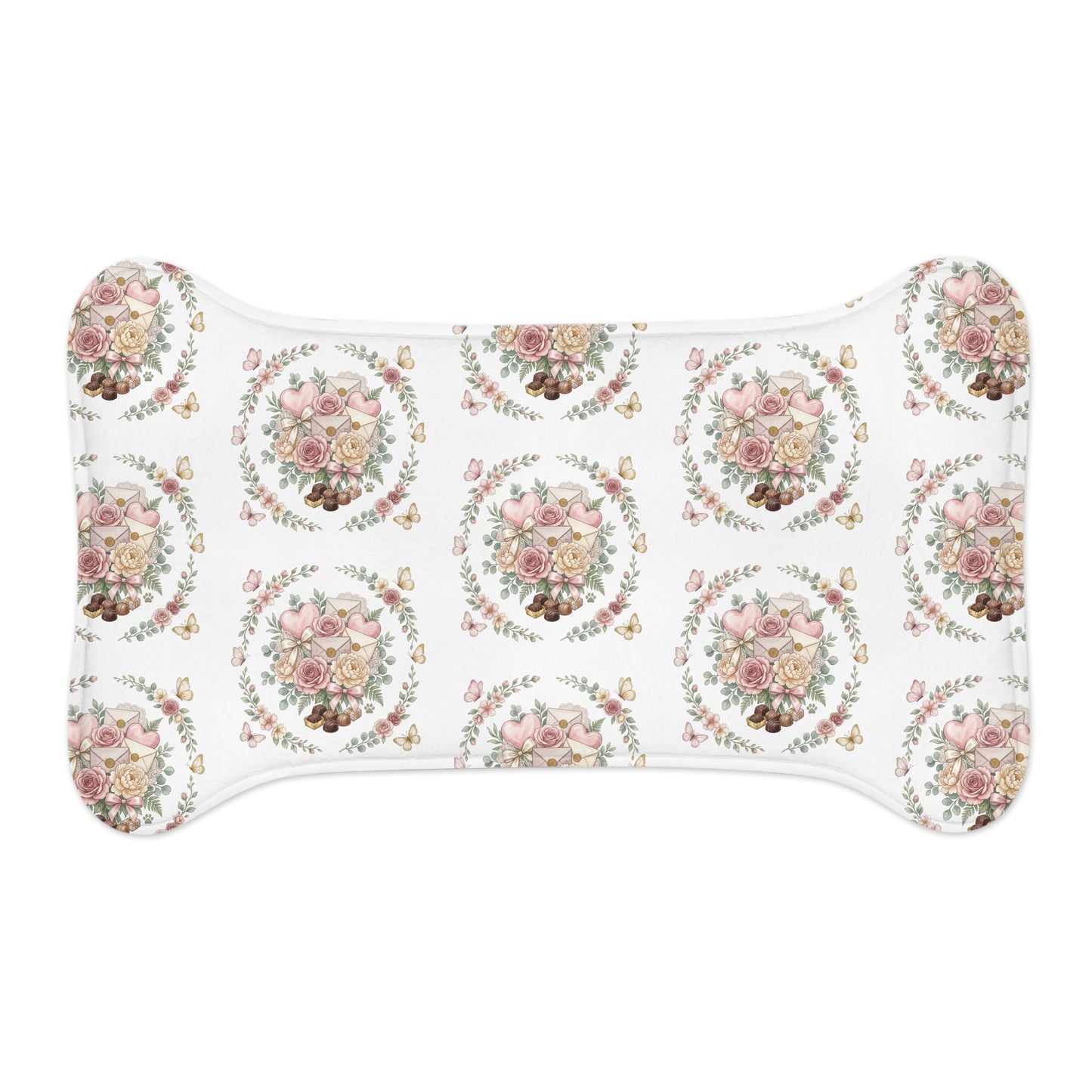Floral Heart Pet Feeding Mat — Cute Rose & Butterfly Bowl Placemat for Dogs