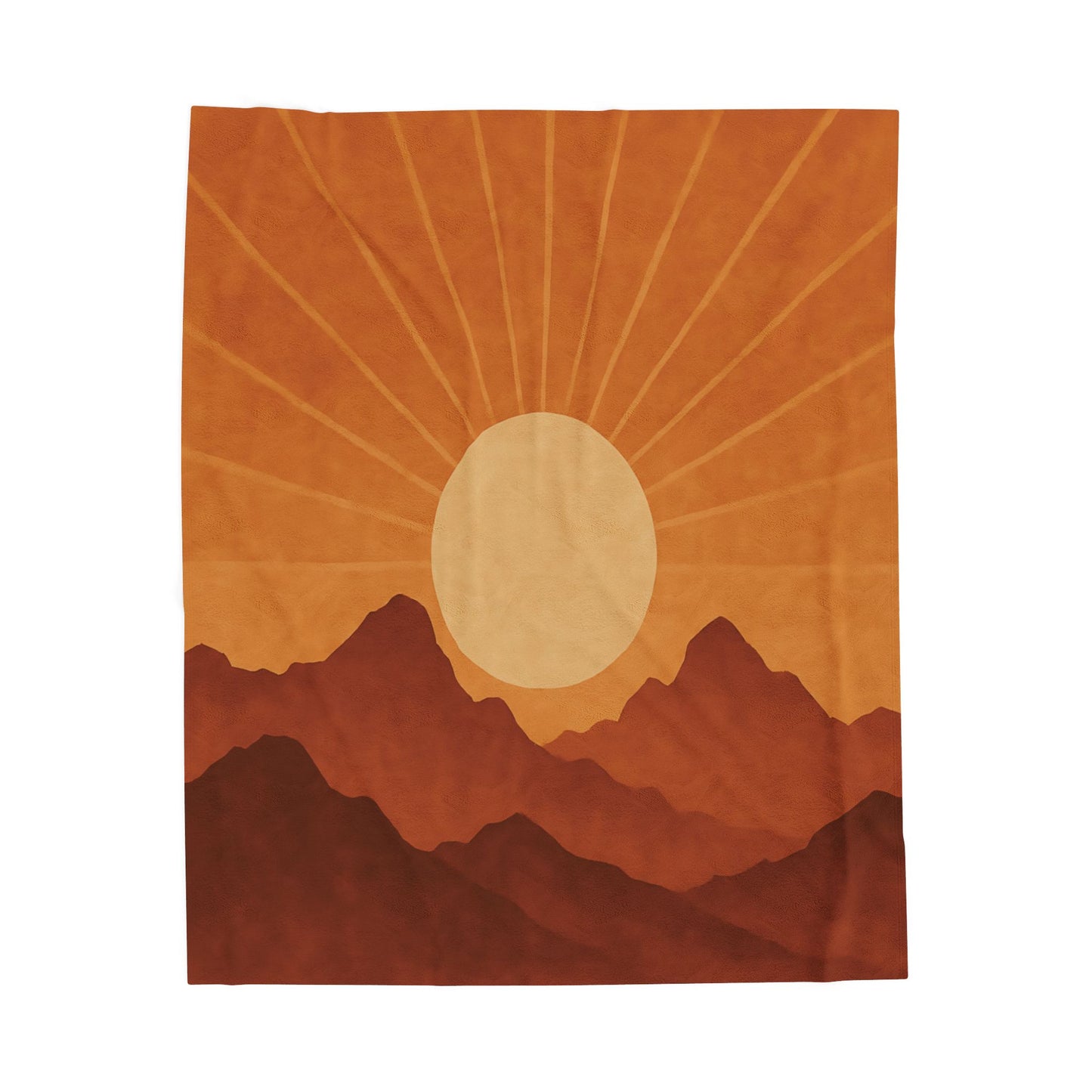 Desert Sunset Mountains Velveteen Plush Blanket – Burnt Orange & Terracotta Landscape Throw