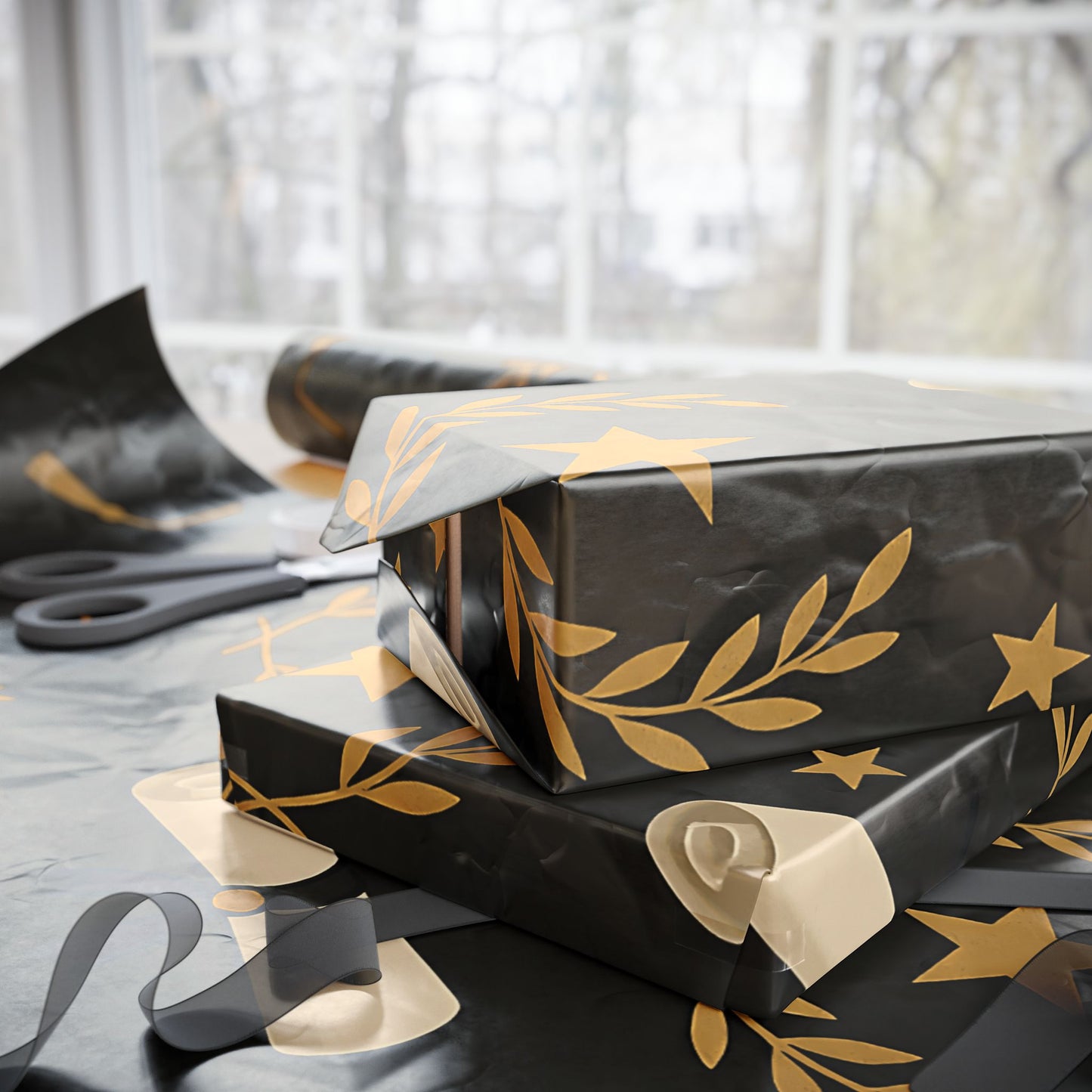 Graduation Celebration Wrapping Paper – Diplomas, Caps & Gold Laurel Accents
