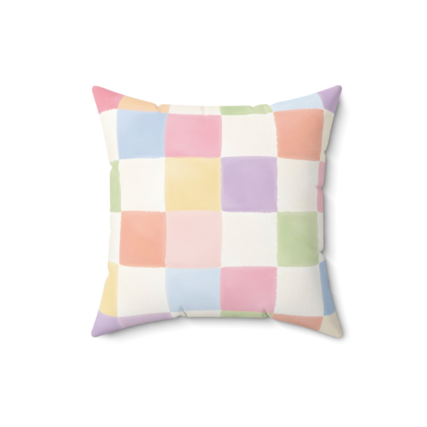 Pastel Checkerboard Decorative Pillow — Soft Watercolor Squares Throw Pillow
