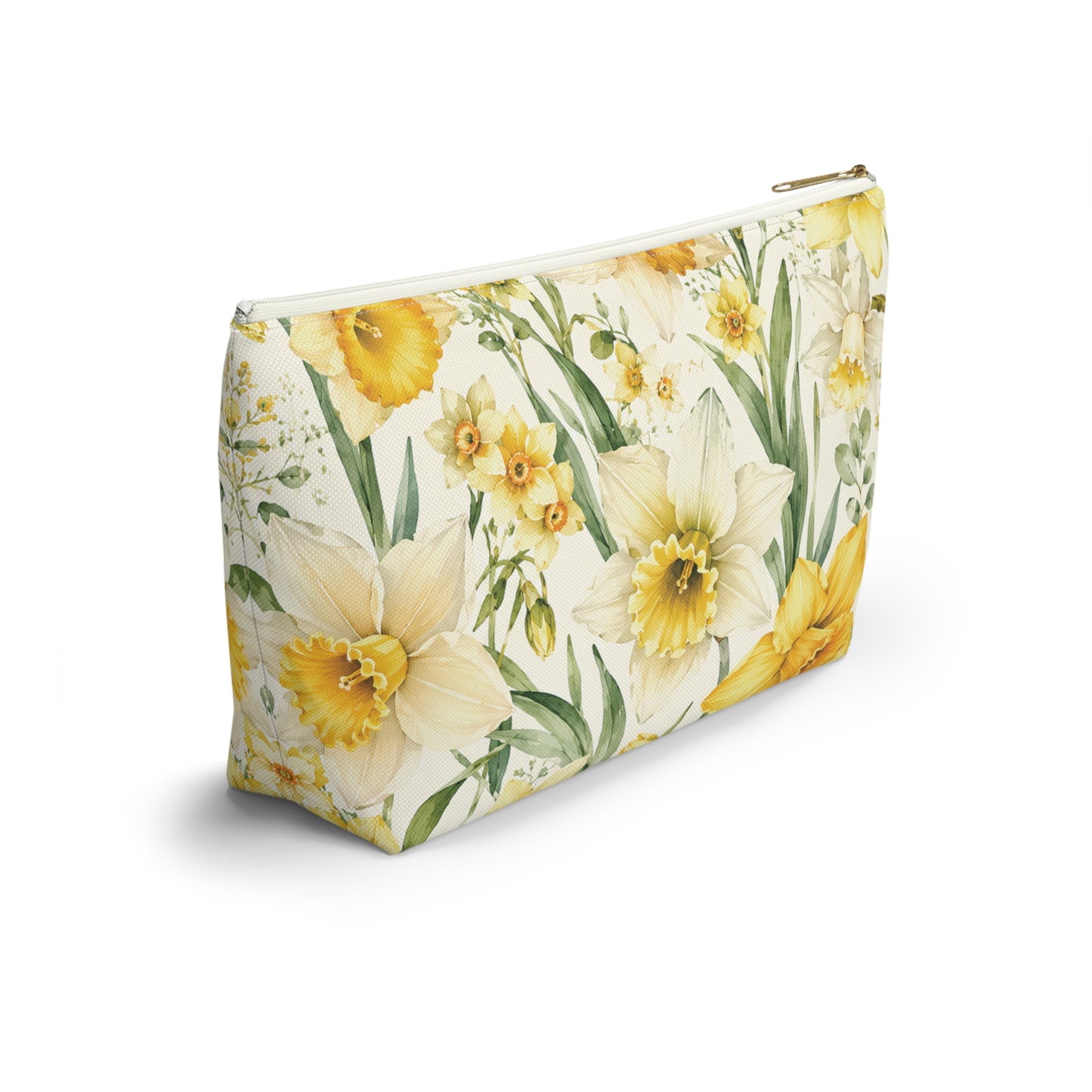 Daffodil Floral T-Bottom Accessory Pouch — Spring Makeup & Travel Organizer