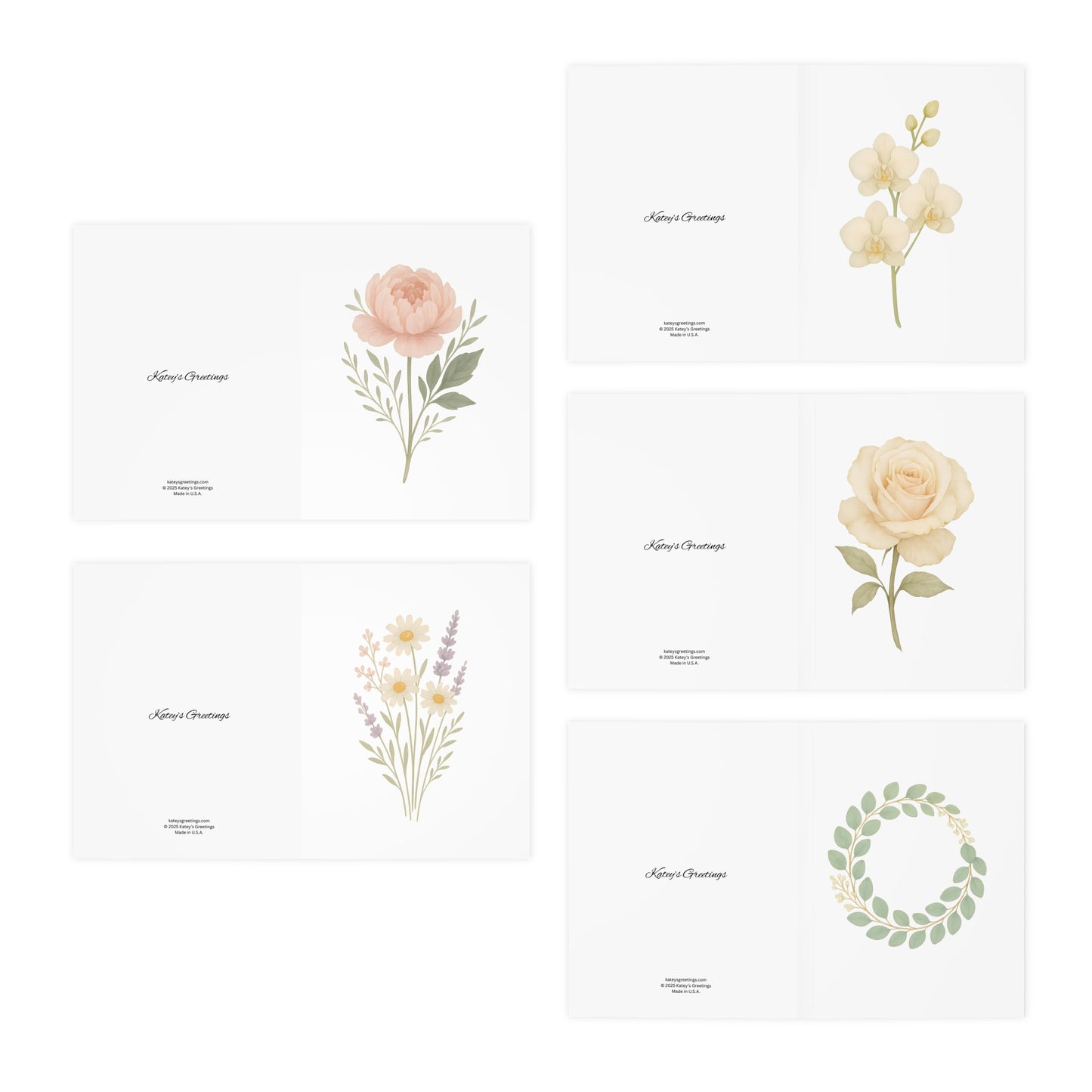 Neutral Floral Greeting Card Set – 5 Blank Botanical Note Cards with Envelopes