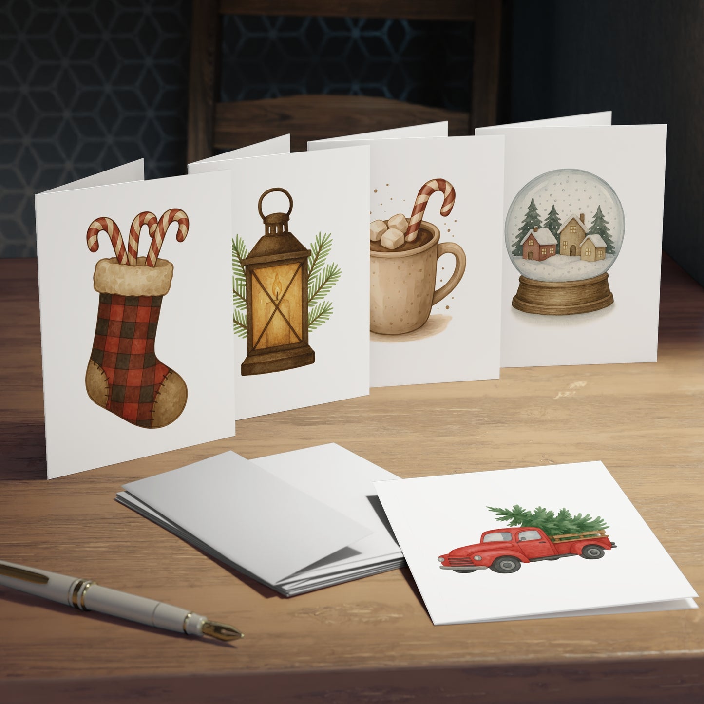 Rustic Christmas Greeting Card Set – 5 Blank Holiday Cards with Envelopes