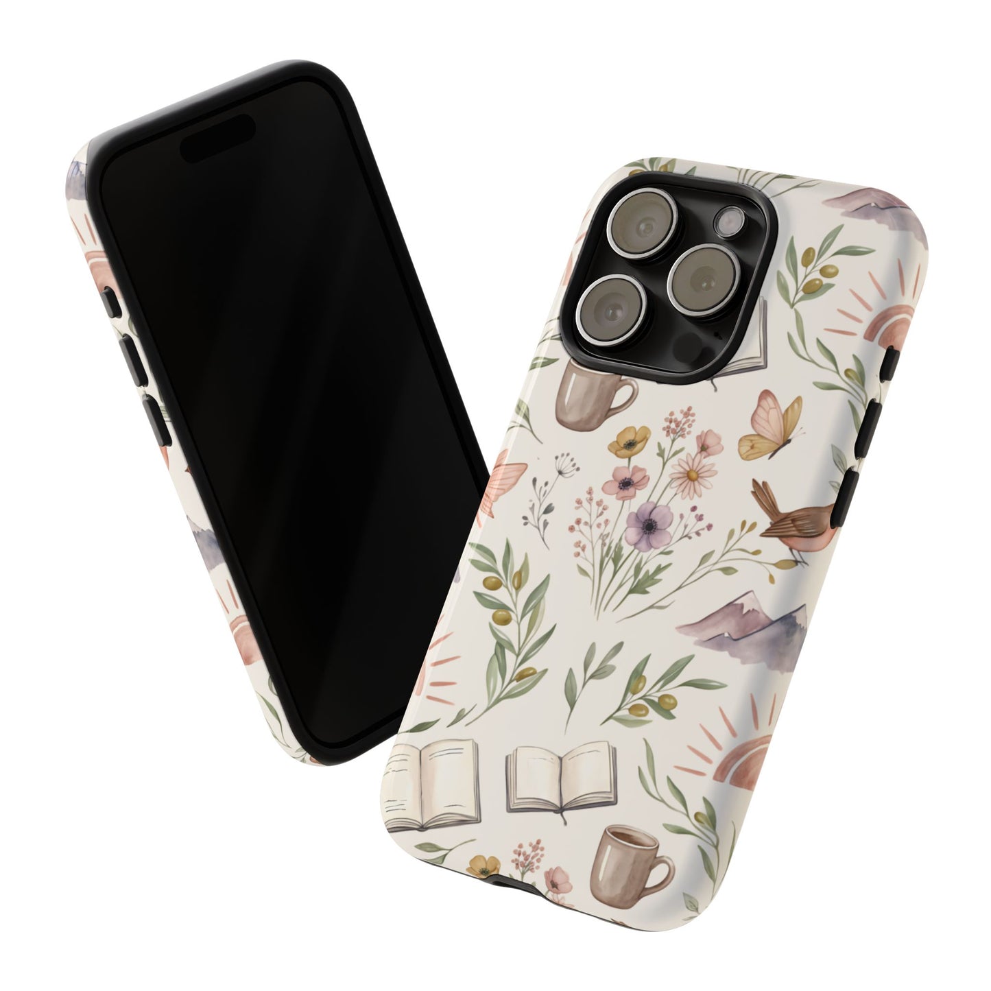 Floral Reading Phone Case — Cozy Books & Coffee Pattern Tough Case