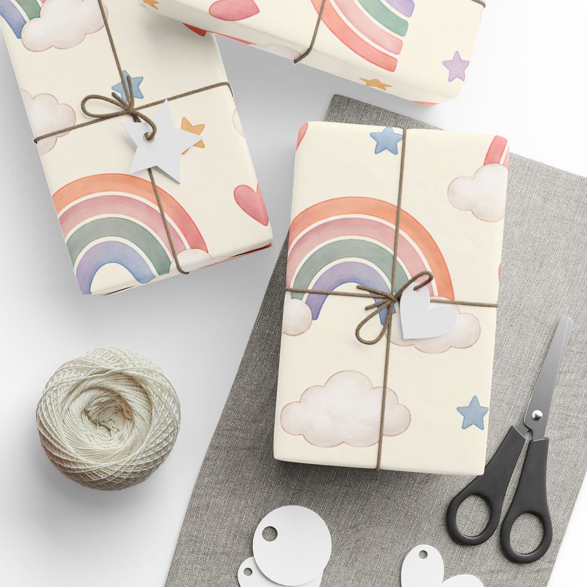 Wrapping Paper Roll — Pastel Rainbow & Cloud Gift Wrap (Neutral Baby Shower, Birthday, Nursery)