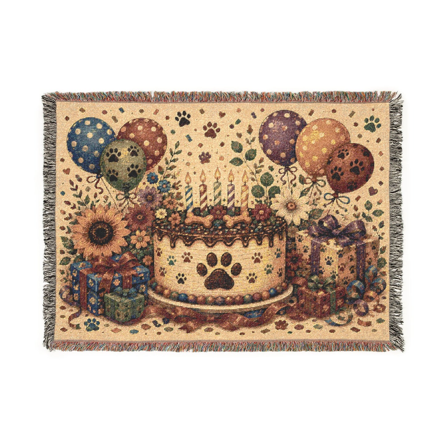 Birthday Paw Print Woven Blanket