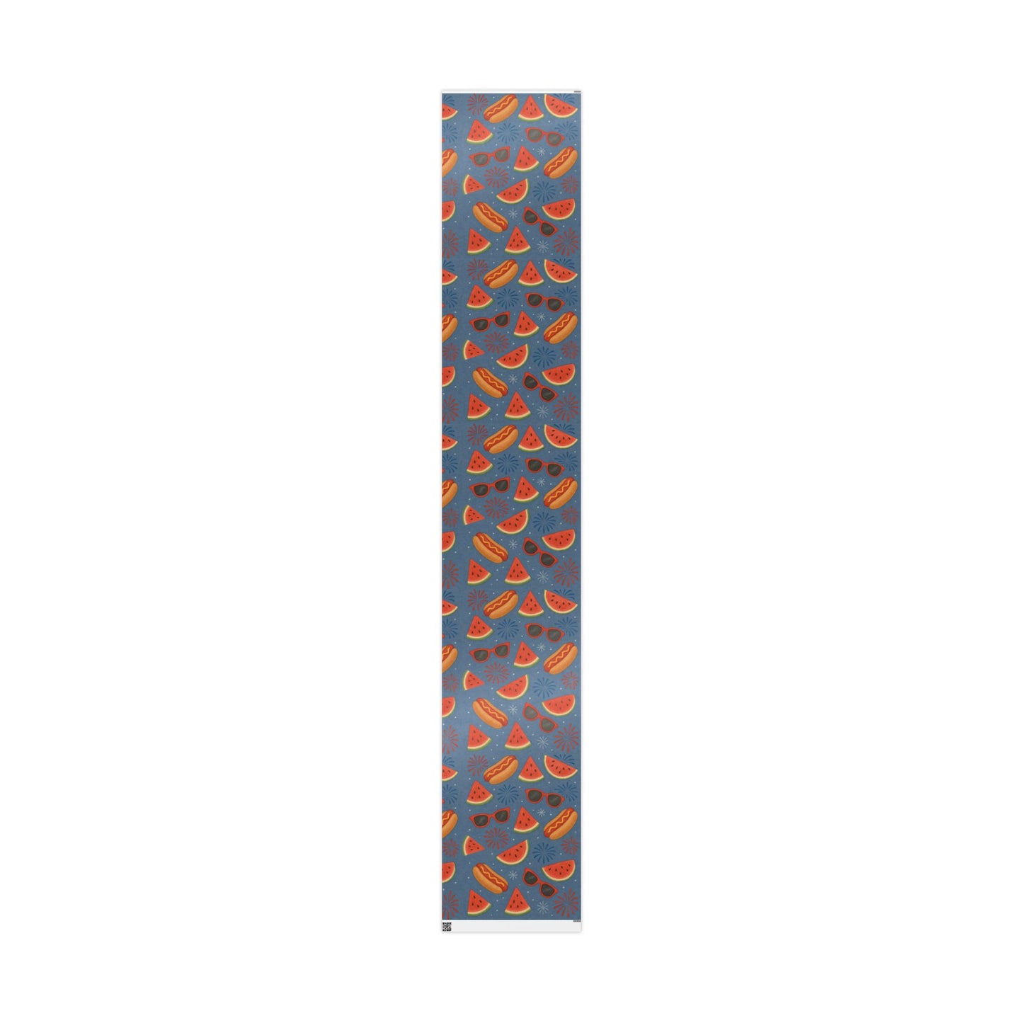 Summer BBQ Wrapping Paper – Watermelon, Hot Dogs & Fireworks on Blue