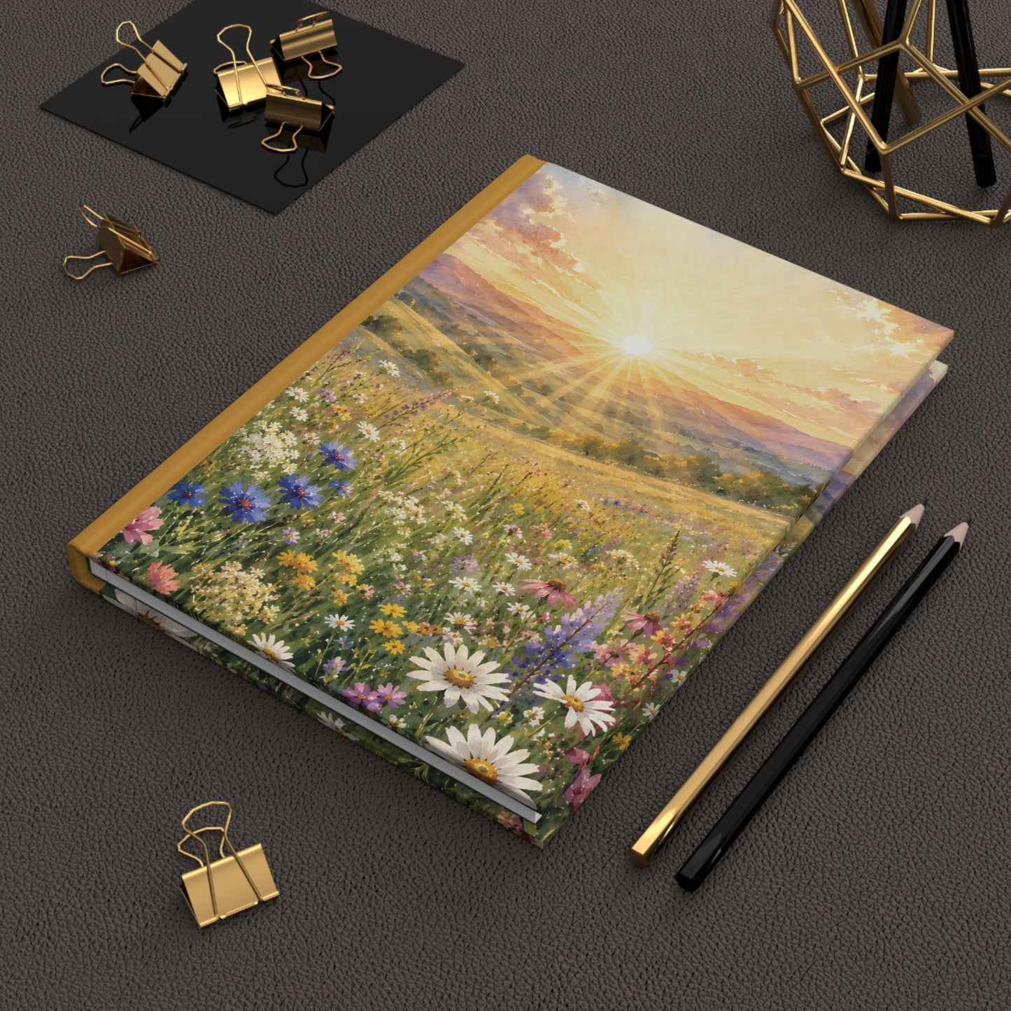 Sunrise Wildflower Hardcover Journal — Floral Meadow Gratitude Notebook