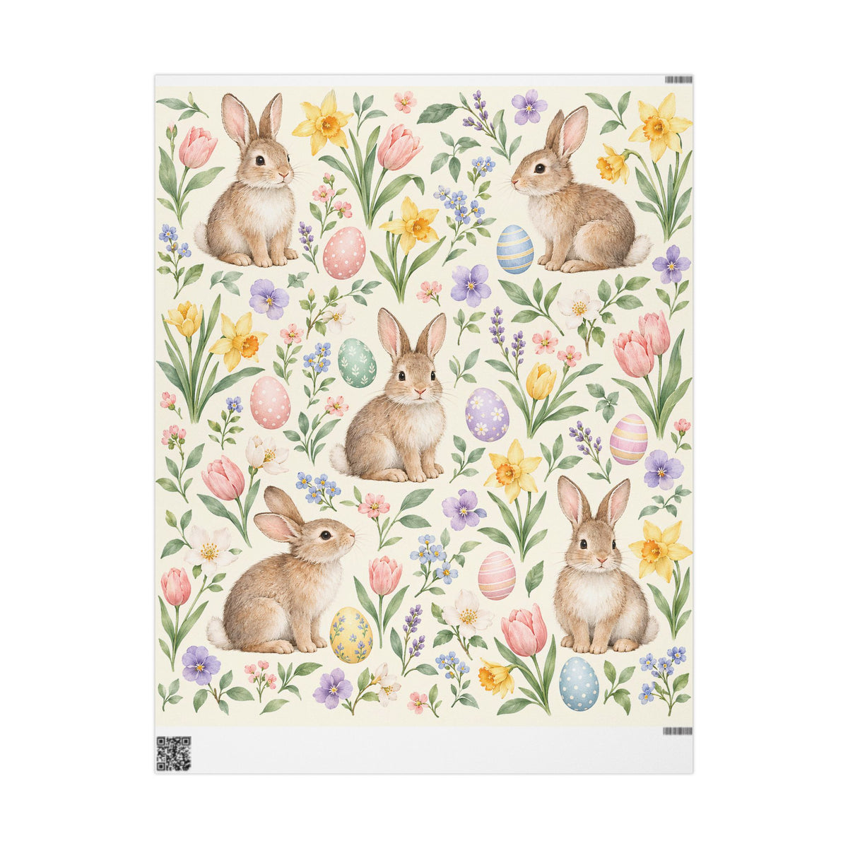 Easter Bunny Floral Wrapping Paper Roll — Pastel Spring Gift Wrap