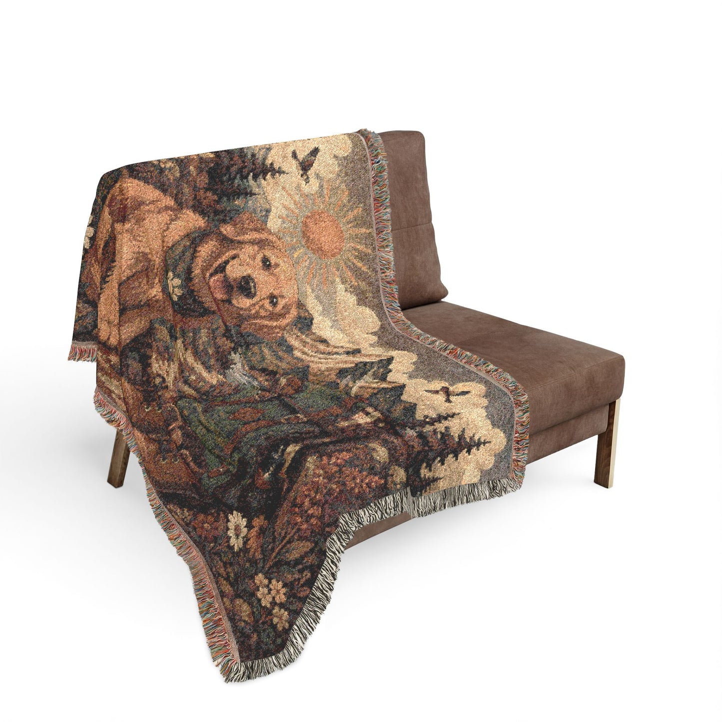 Golden Retriever Cabin Woven Blanket — Rustic Mountain Dog Throw