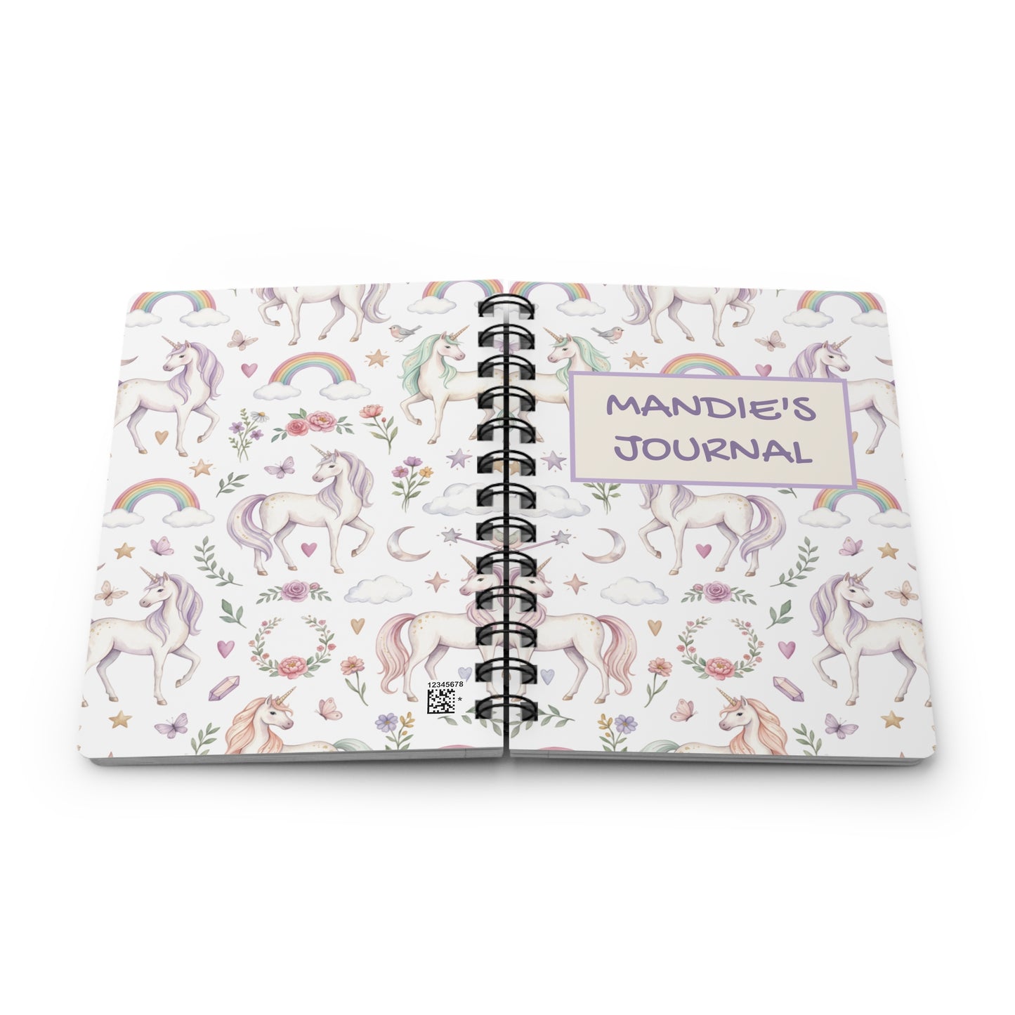 Personalized Unicorn Spiral Journal — "Mandie’s Journal" Cute Pastel Notebooks for Kids & Teens