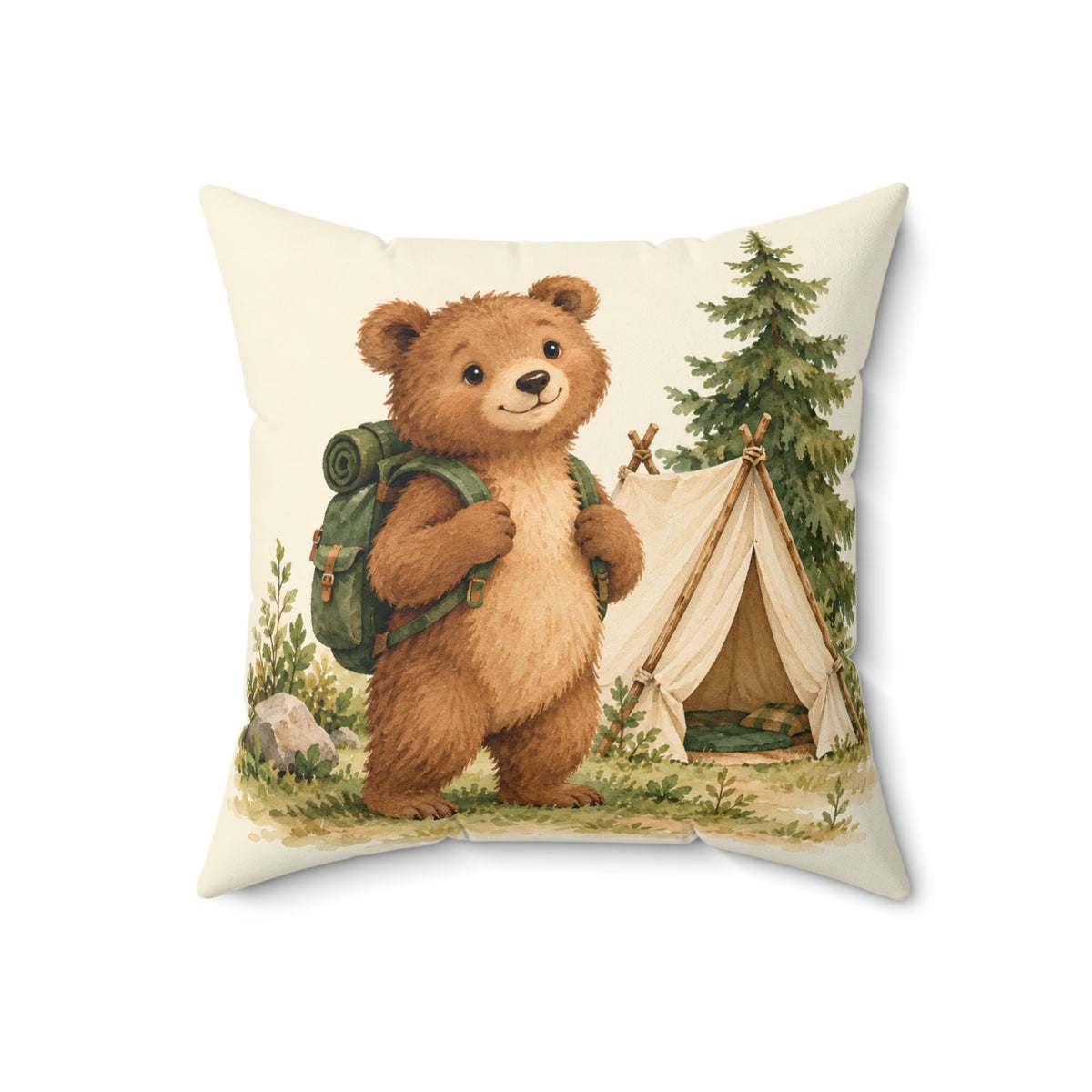 Camping Bear Decorative Pillow