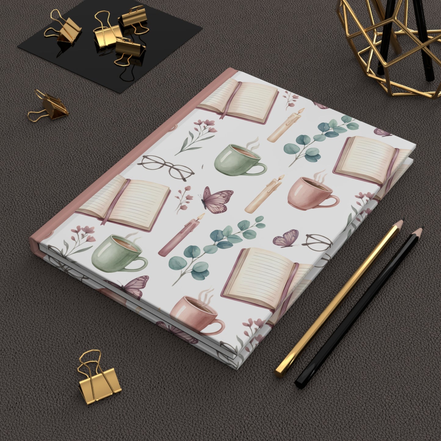 Hardcover Journal — Cozy Reading & Tea Pattern Notebook