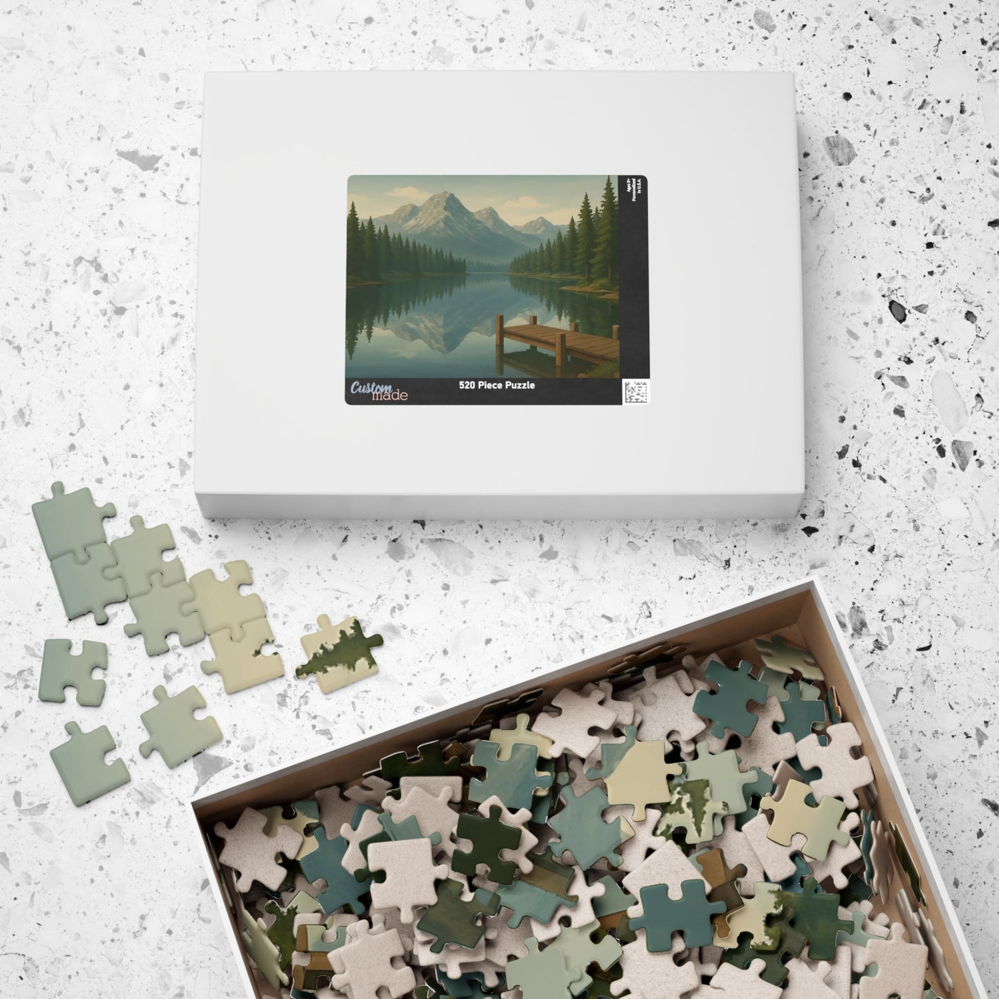 Mountain Lake Reflection Jigsaw Puzzle – Scenic Nature Dock View