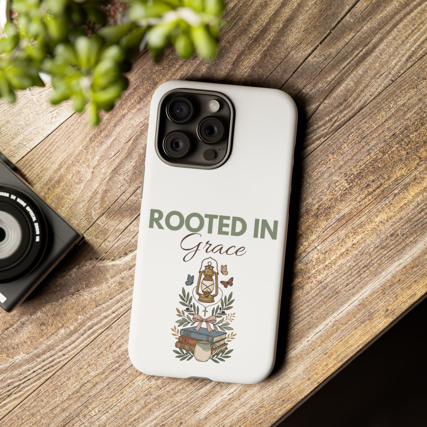 Rooted in Grace Phone Case — Floral Lantern Christian Protective Cover