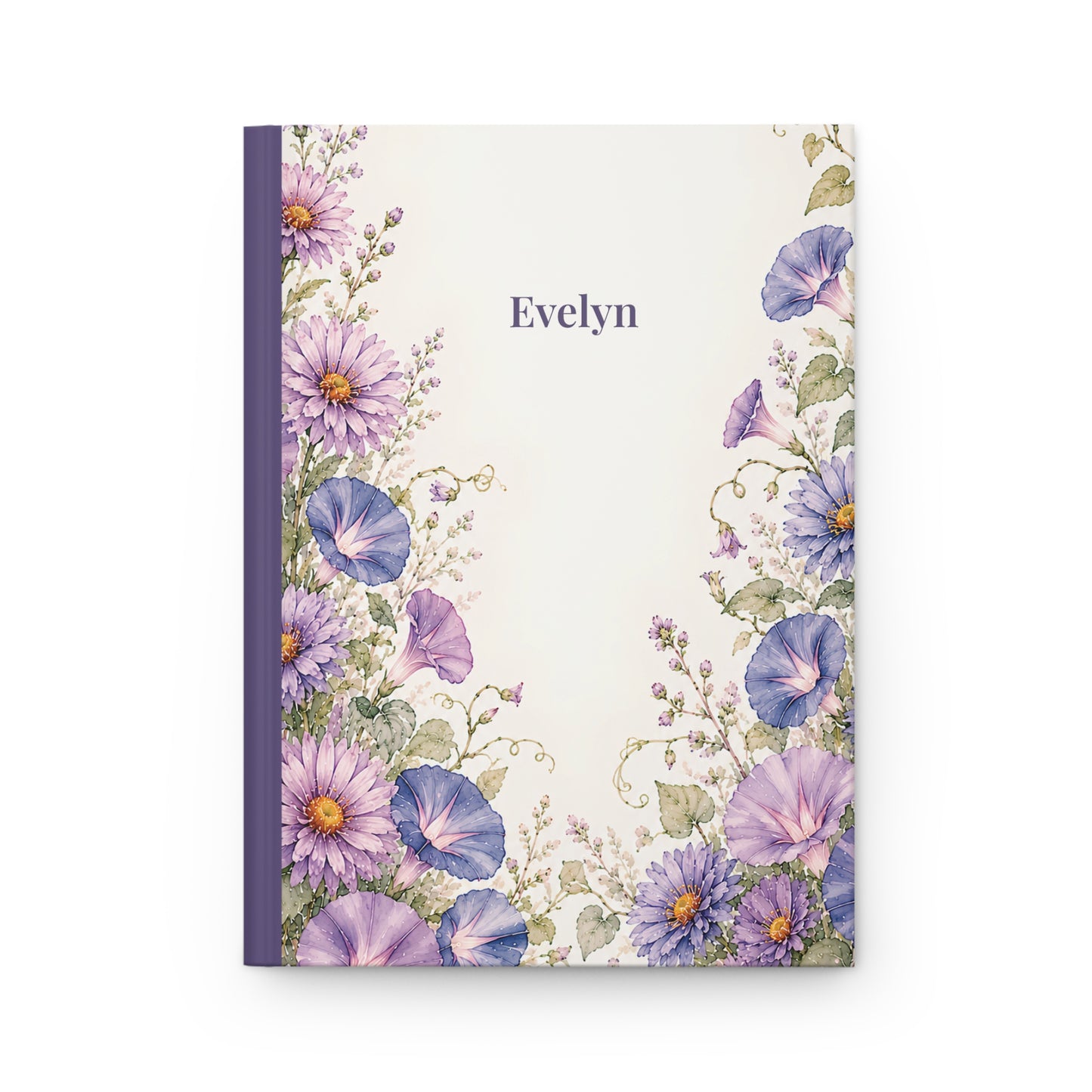 Floral Hardcover Journal — Personalized 'Evelyn' Purple Morning Glory Notebook