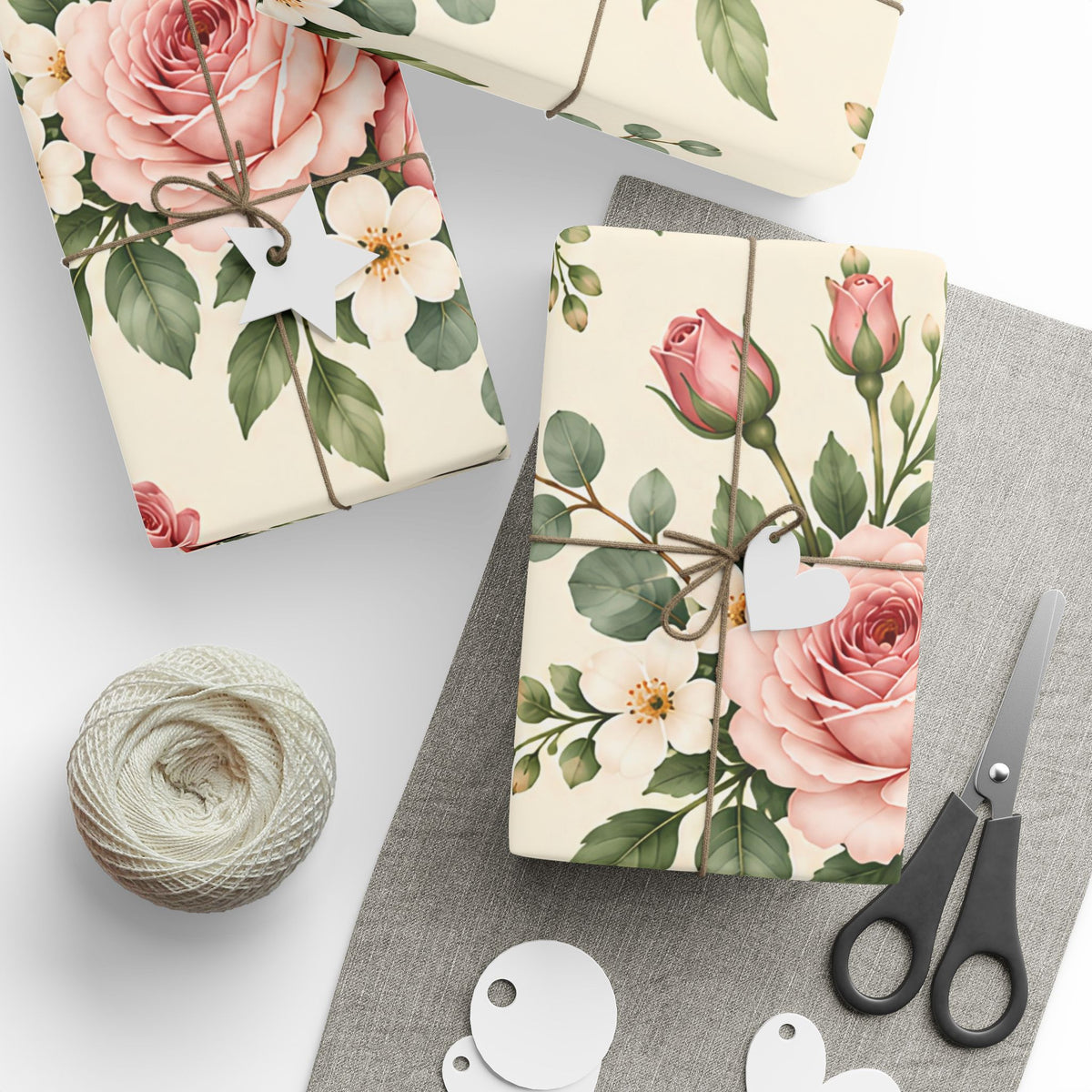 Floral Rose Wrapping Paper Roll — Vintage Pink Garden Gift Wrap