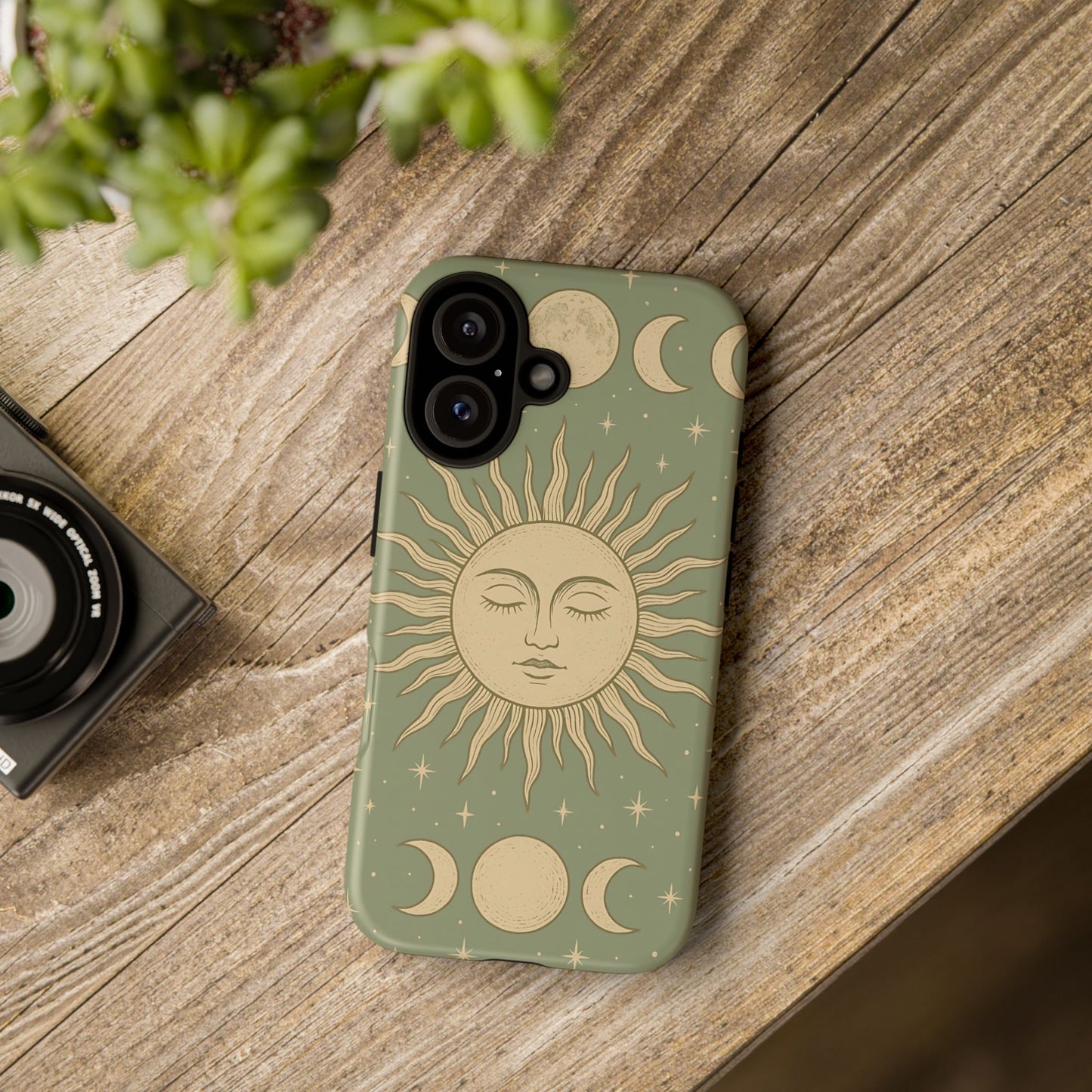 Boho Sun and Moon Phone Case – Protective Aesthetic Case with Wireless Charging Compatibility