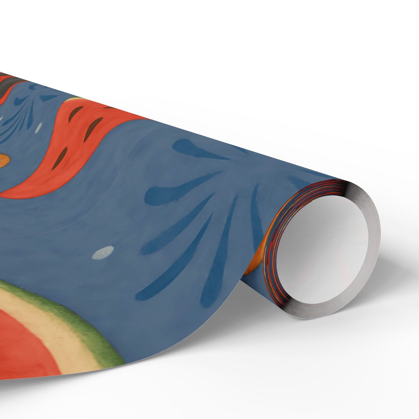 Summer BBQ Wrapping Paper – Watermelon, Hot Dogs & Fireworks on Blue