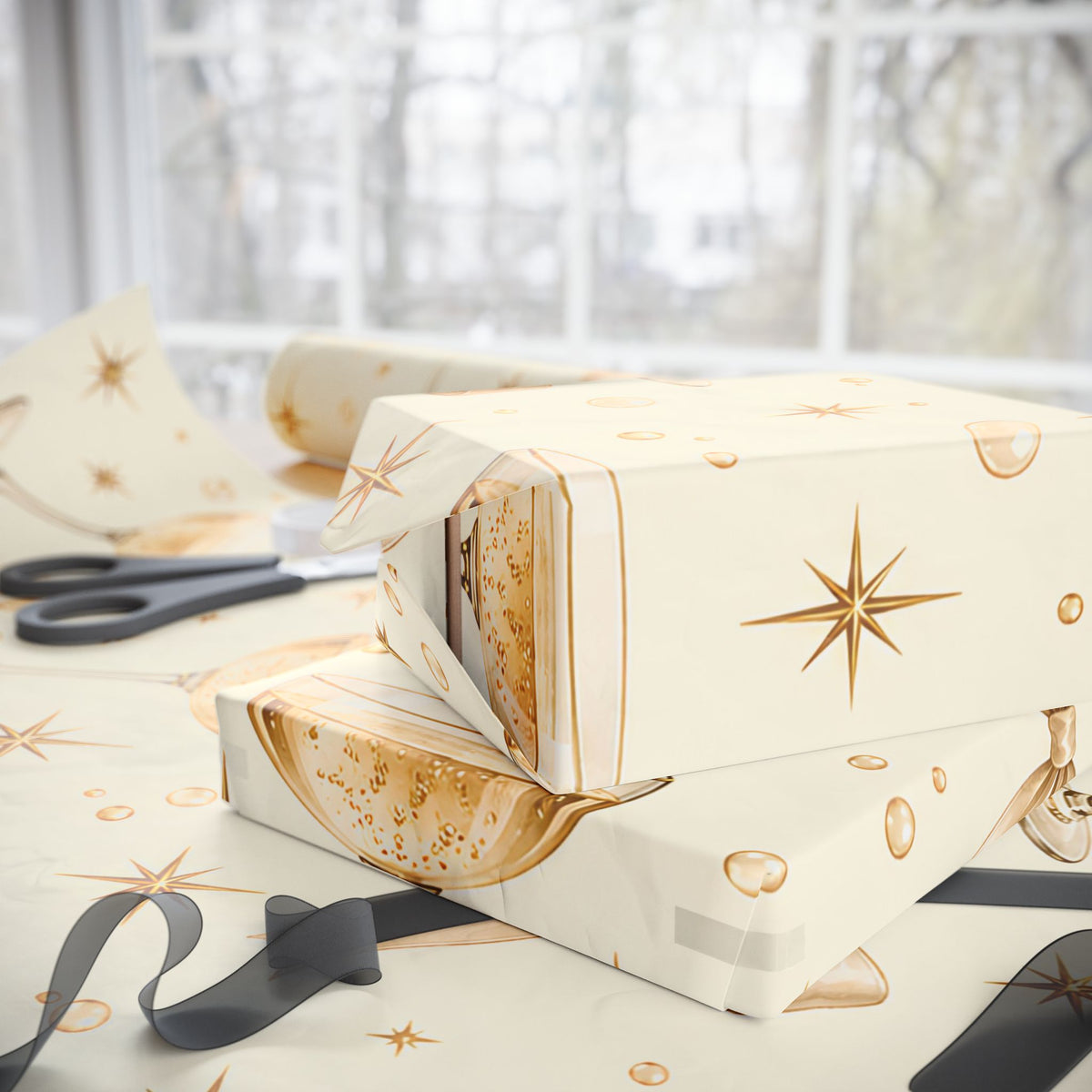Champagne & Golden Stars Wrapping Paper | Elegant Celebration Gift Wrap