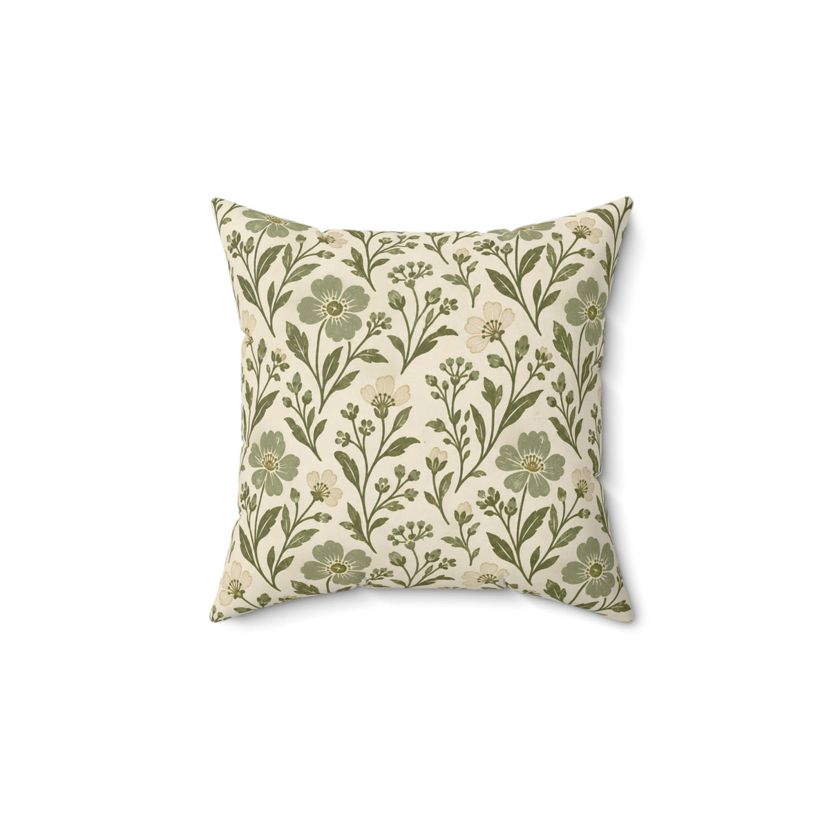 Floral Vine Decorative Pillow — Olive Green Botanical Throw Pillow