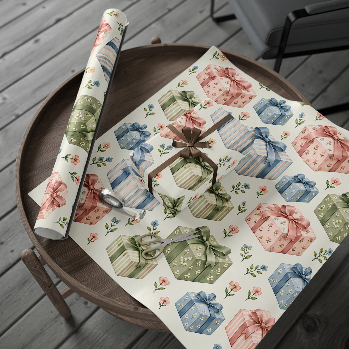 Floral Gift Wrap Roll — Pastel Presents & Bows Wrapping Paper