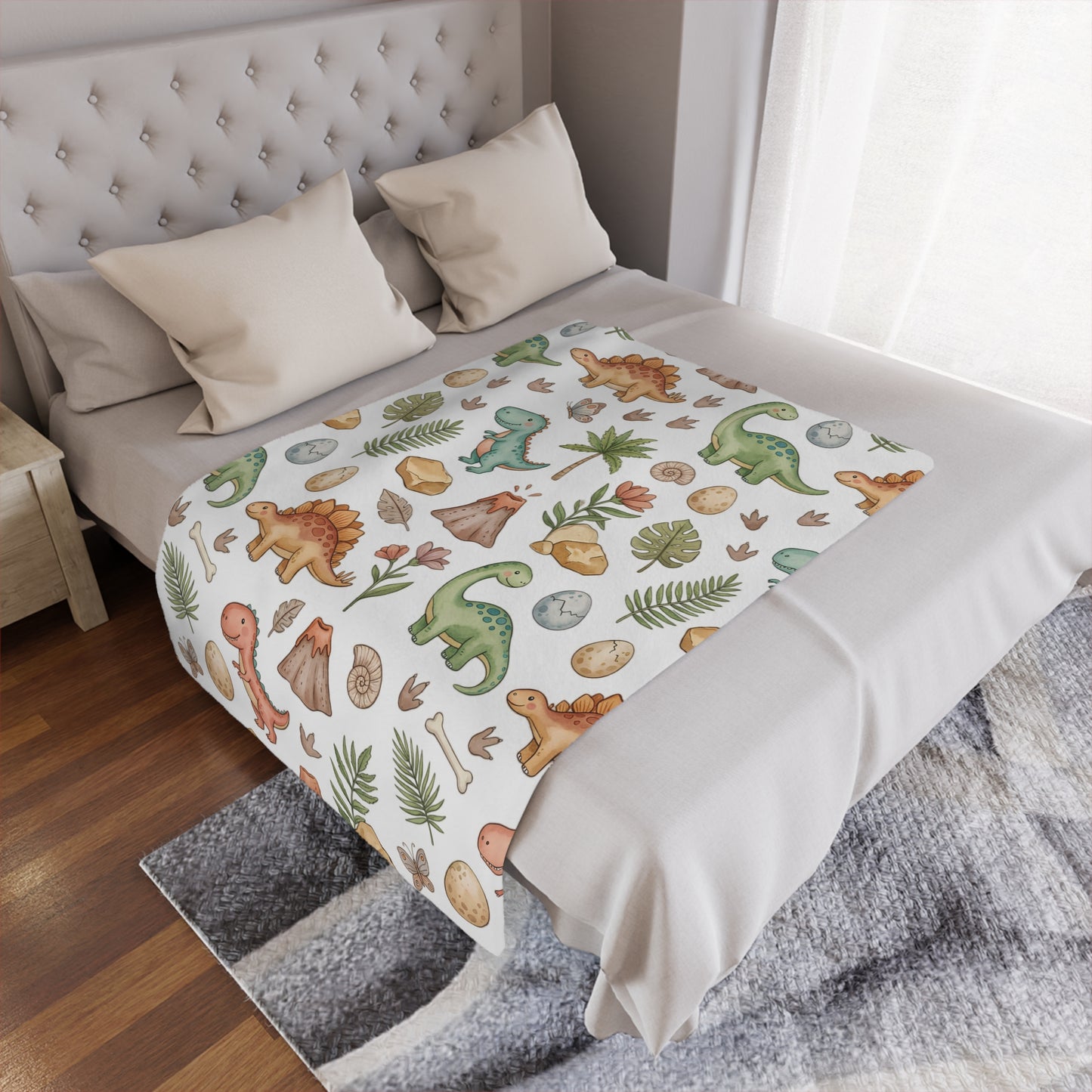 Dino Nursery Minky Blanket — Cute Watercolor Dinosaurs Baby Throw