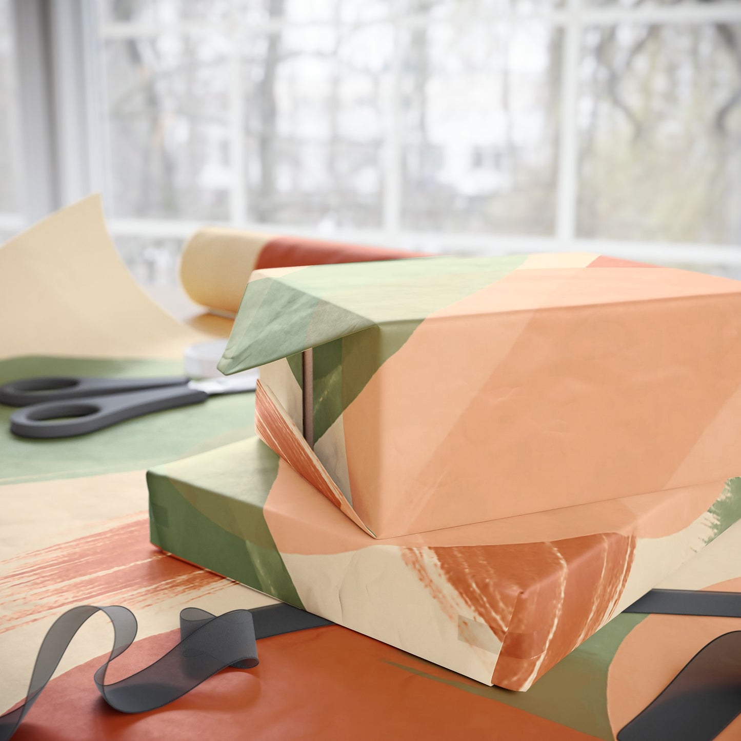 Modern Abstract Earth Tone Wrapping Paper – Terracotta, Sage & Peach Circles