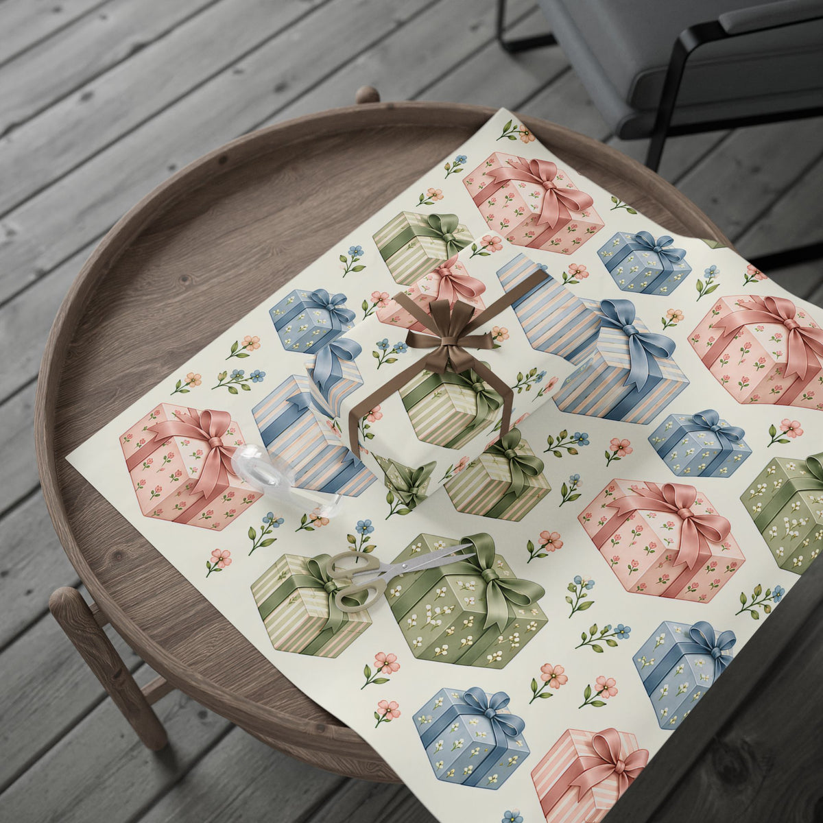 Floral Gift Wrap Roll — Pastel Presents & Bows Wrapping Paper