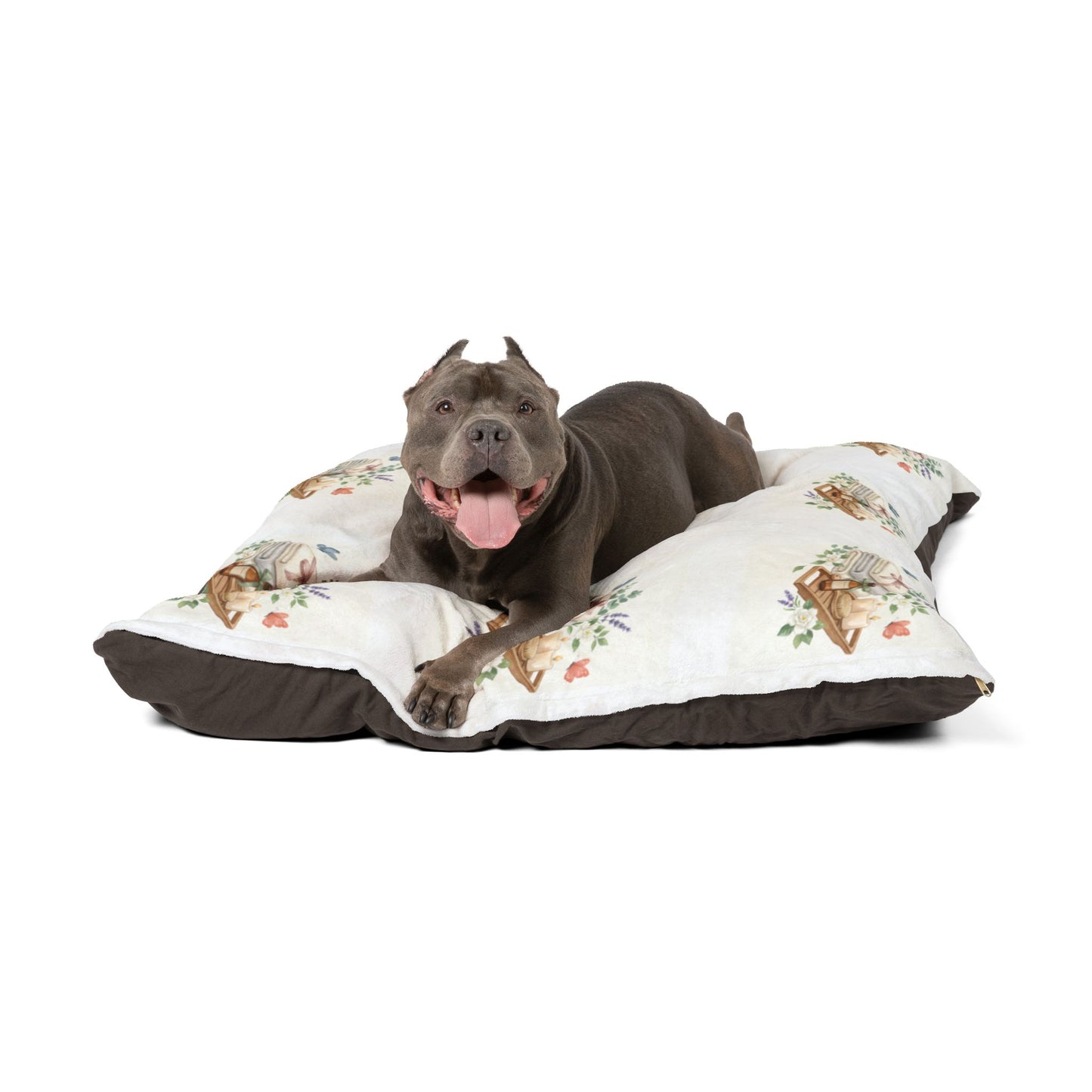 Spa Day Pet Bed – Watercolor Towels & Botanicals Print for Dogs