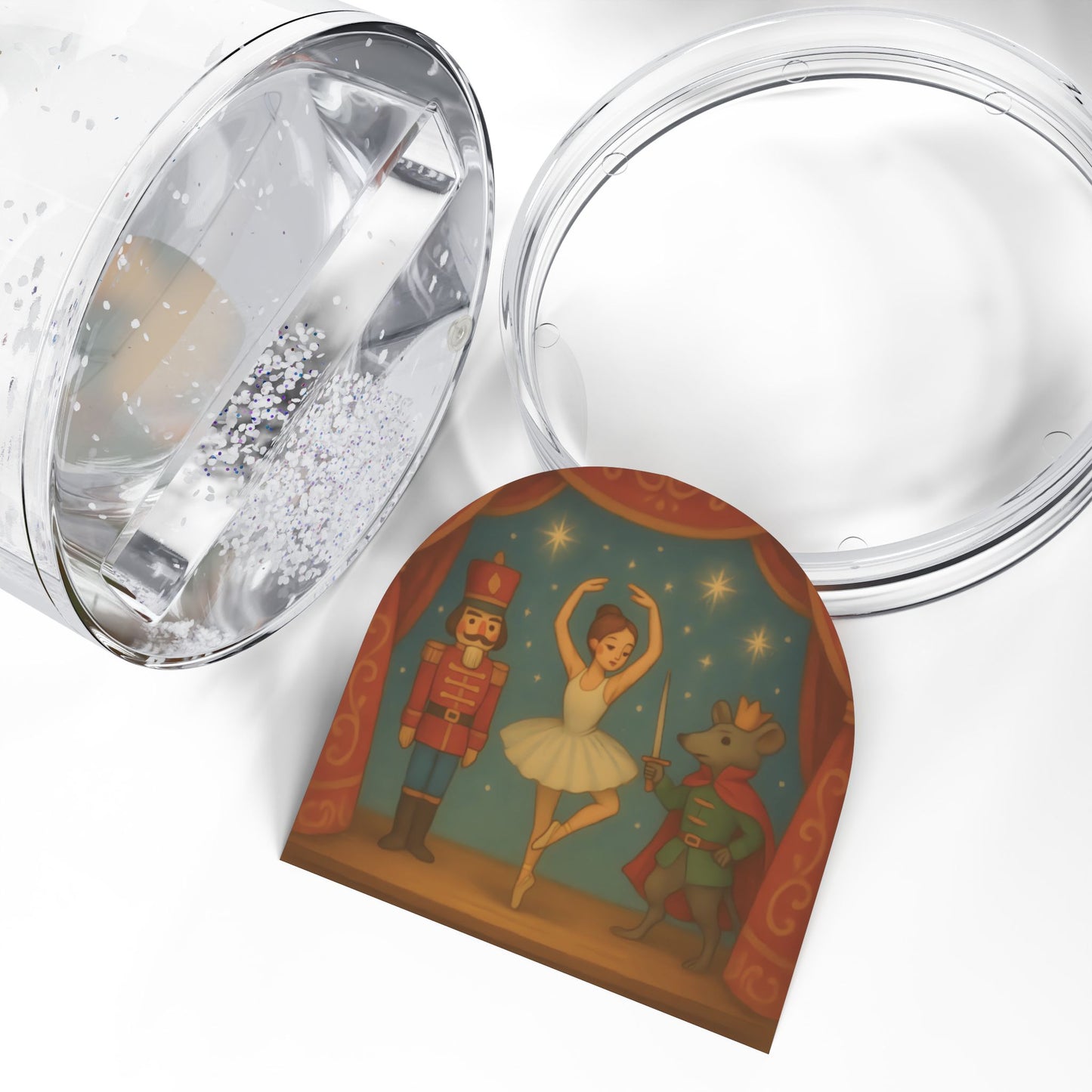 Holiday Ballet Scene Snow Globe – Ballerina and Winter Theater Display with Two-Sided Print